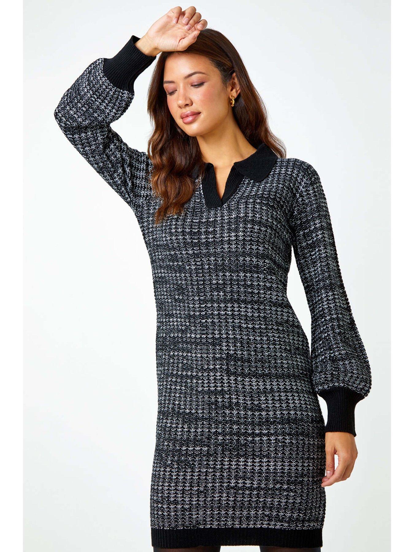 Image 3 of 5 of Roman Collared Knitted Jumper Dress - Charcoal