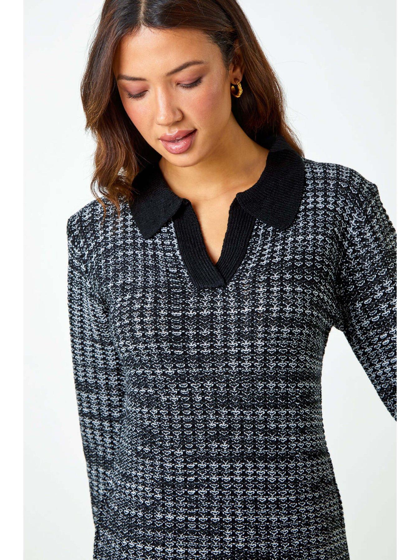 Image 4 of 5 of Roman Collared Knitted Jumper Dress - Charcoal