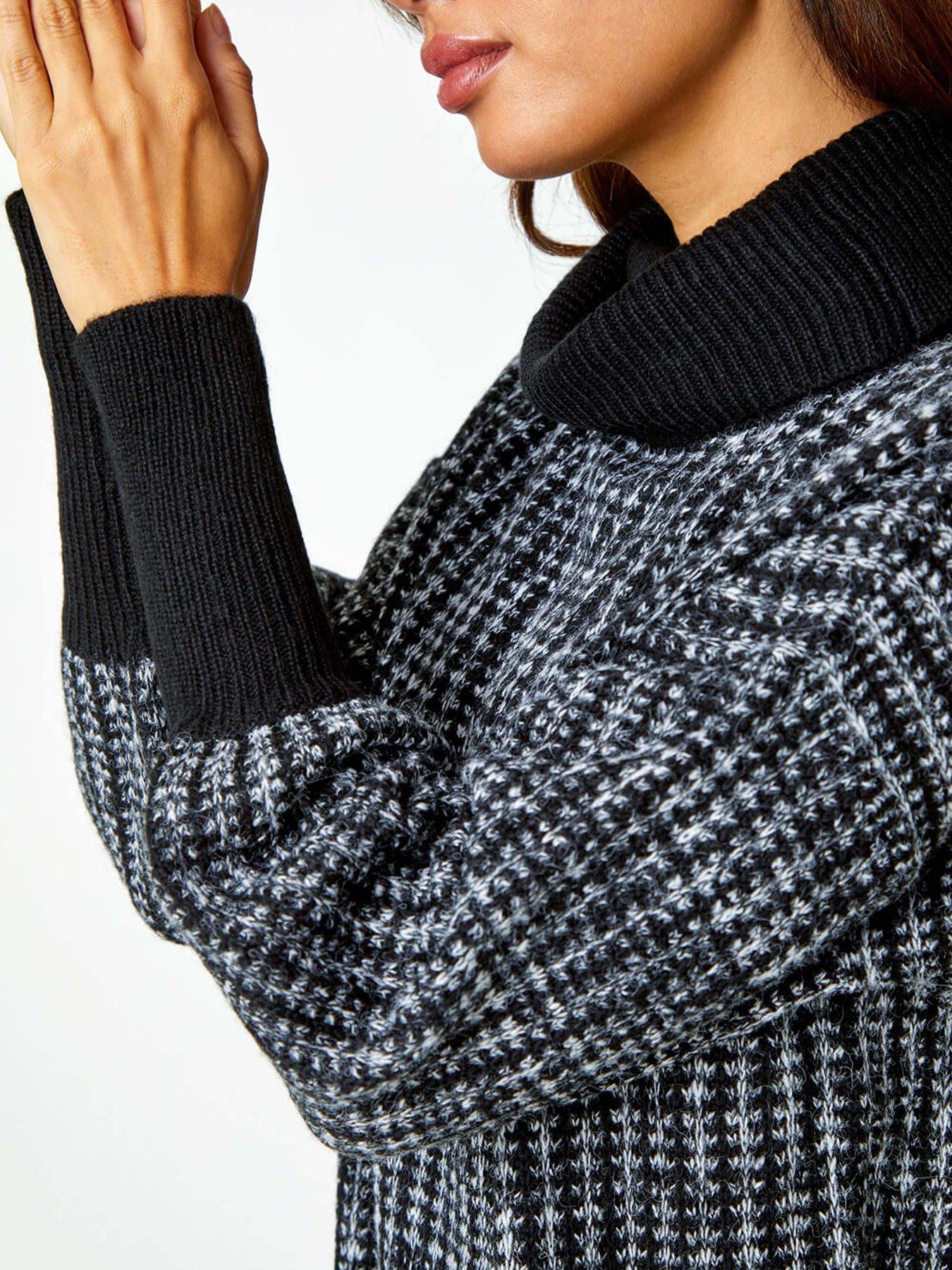  image of roman-contrast-roll-neck-jumper-dress-charcoal