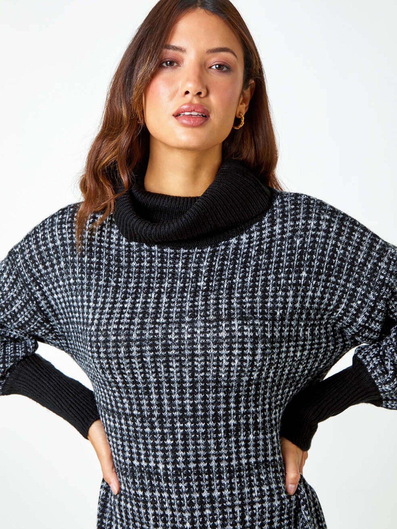  image of roman-contrast-roll-neck-jumper-dress-charcoal