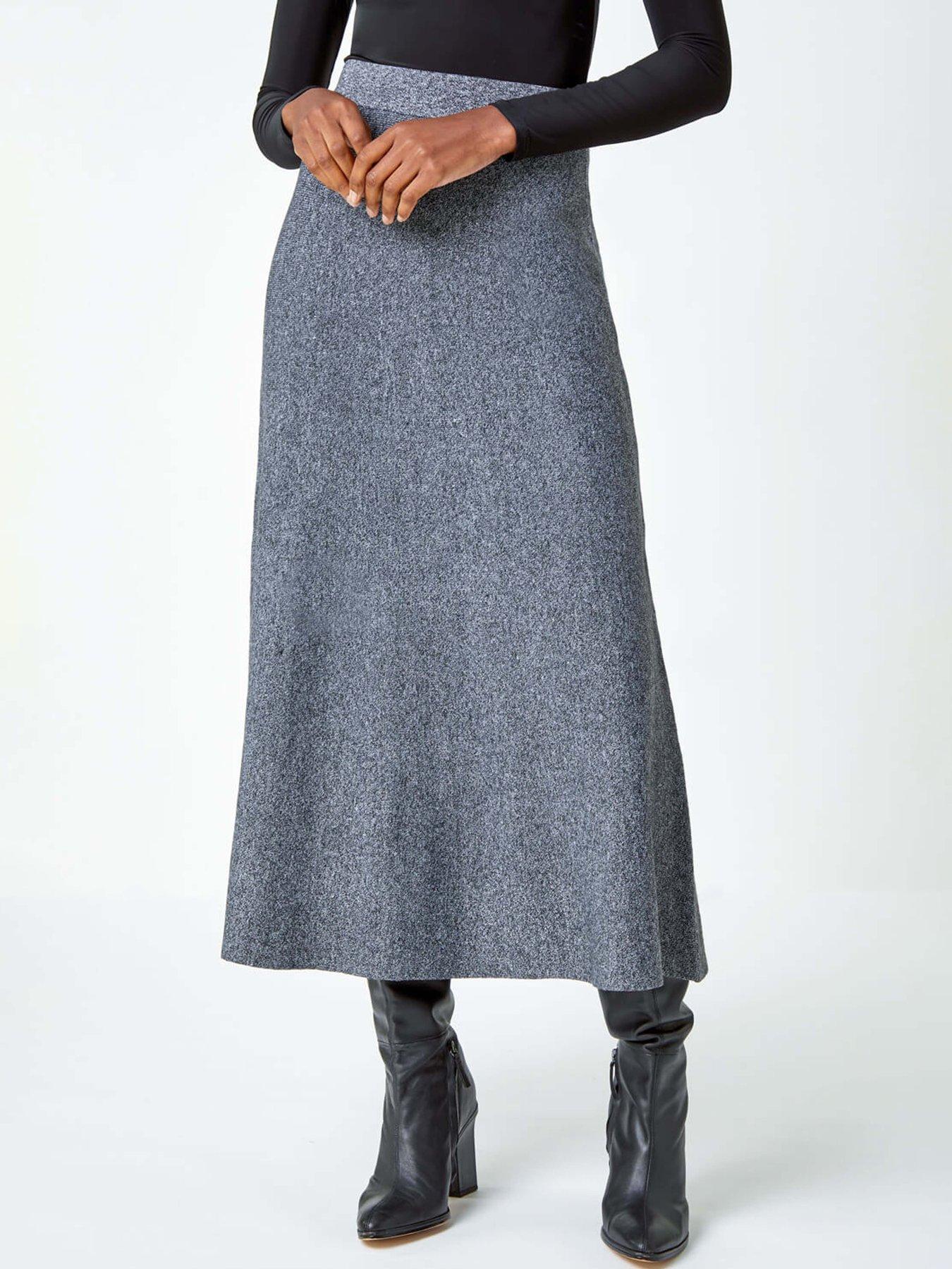 undefined Knitted A Line Midi Skirt - Grey