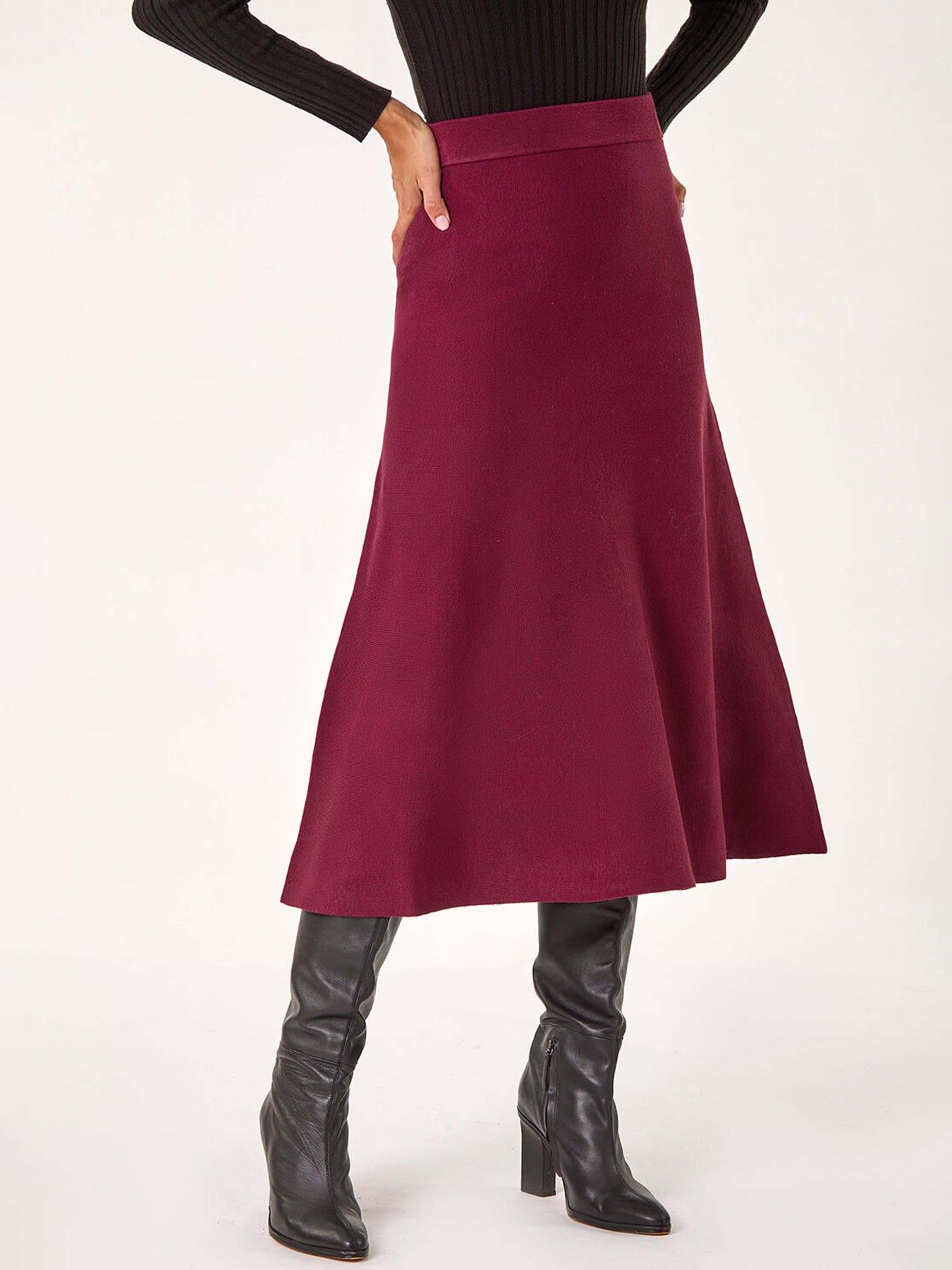 undefined Knitted Midi Stretch Skirt - Wine