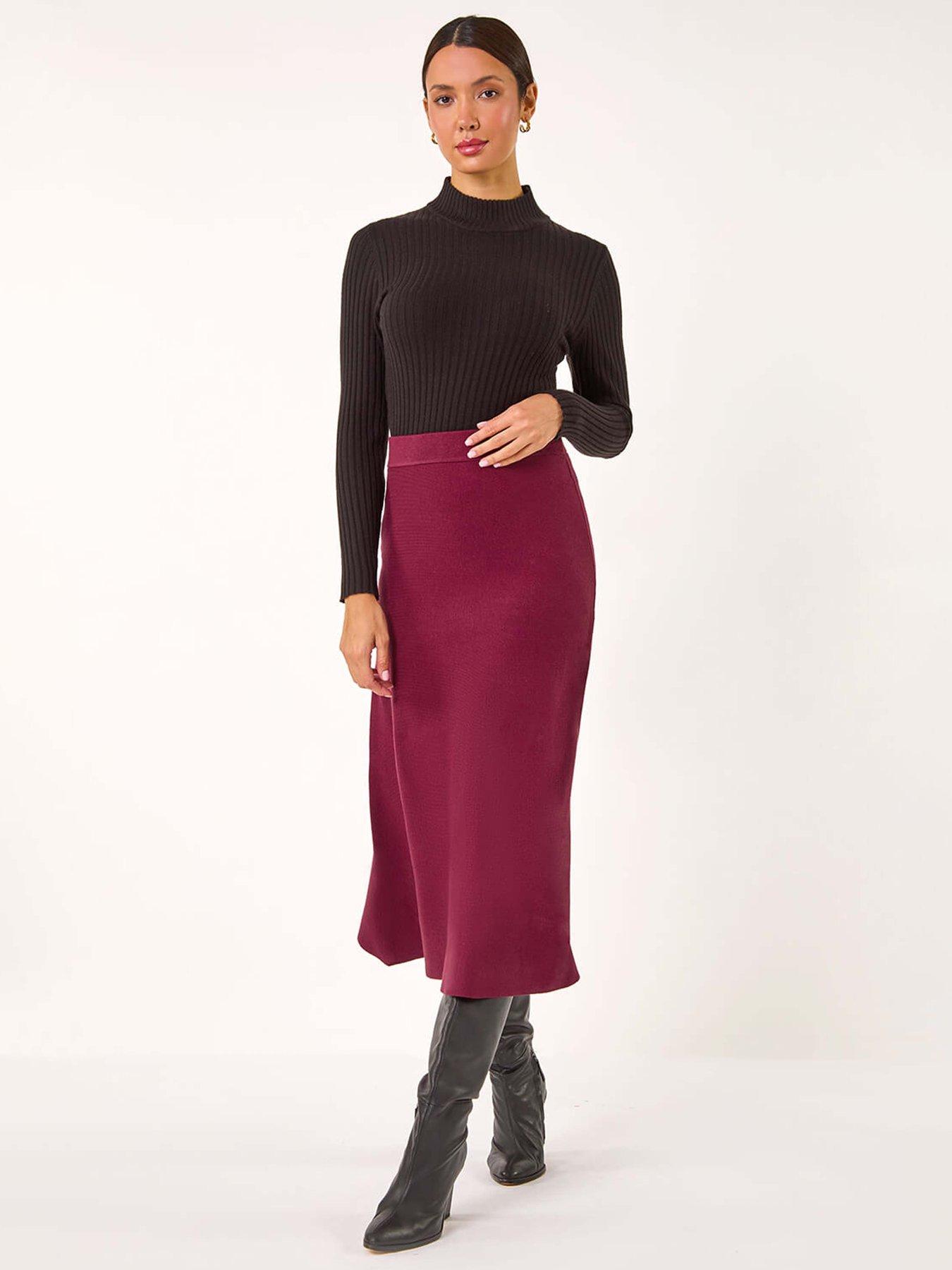 Image 3 of 5 of Roman Knitted Midi Stretch Skirt - Wine