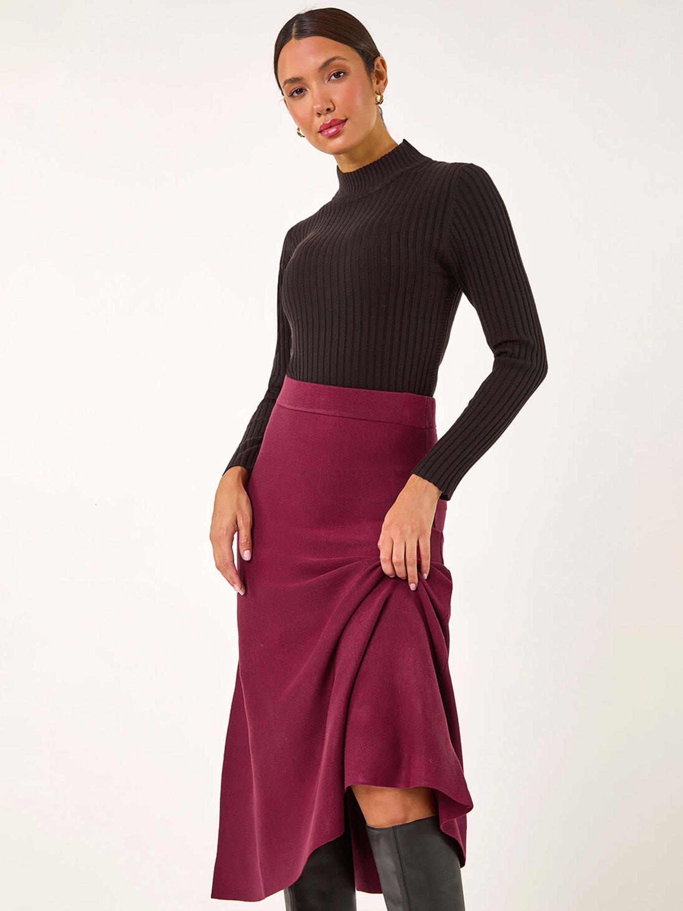 Image 4 of 5 of Roman Knitted Midi Stretch Skirt - Wine