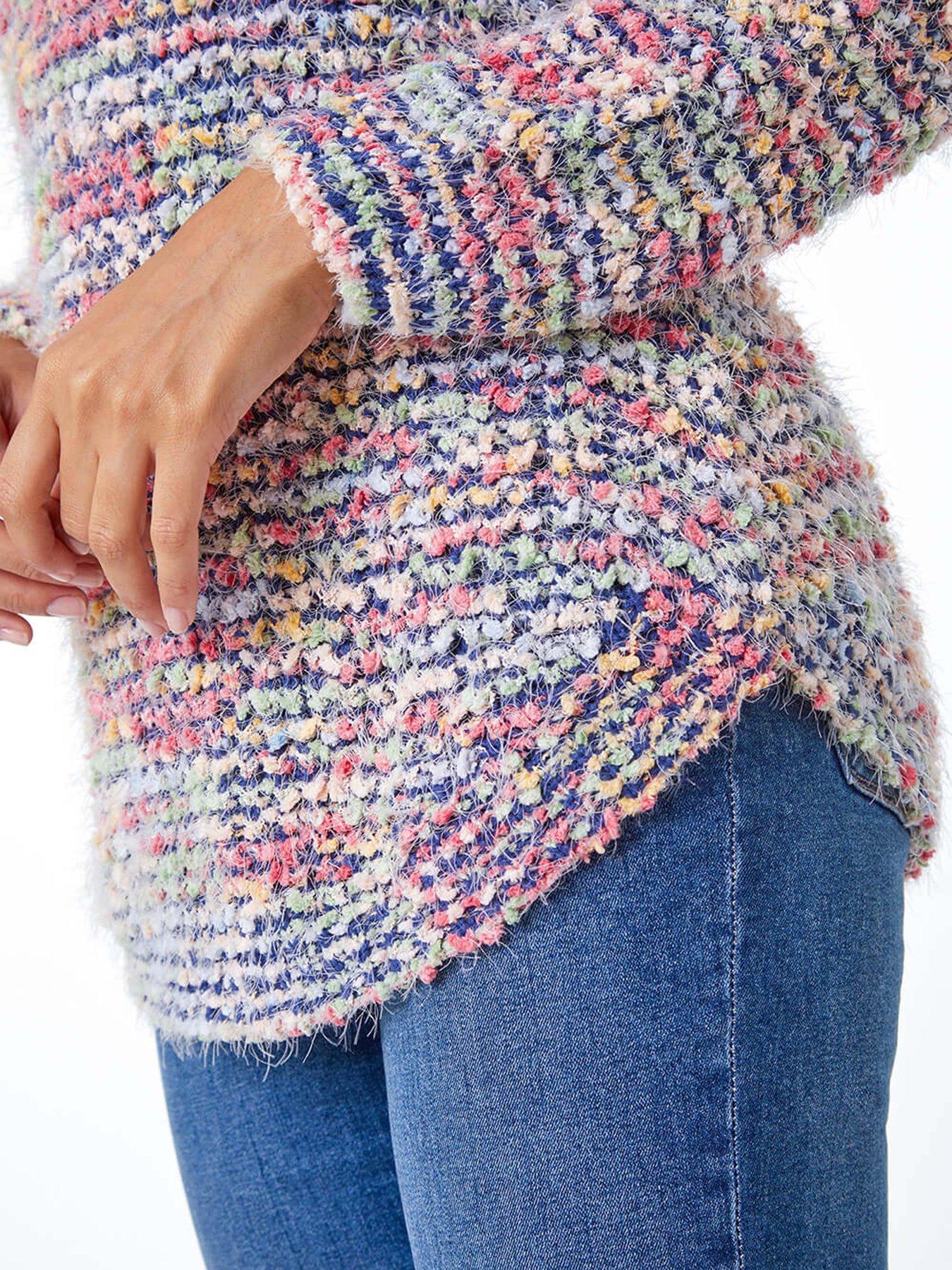 Image 5 of 5 of Roman Fluffy Striped Curve Hem Jumper - Blue