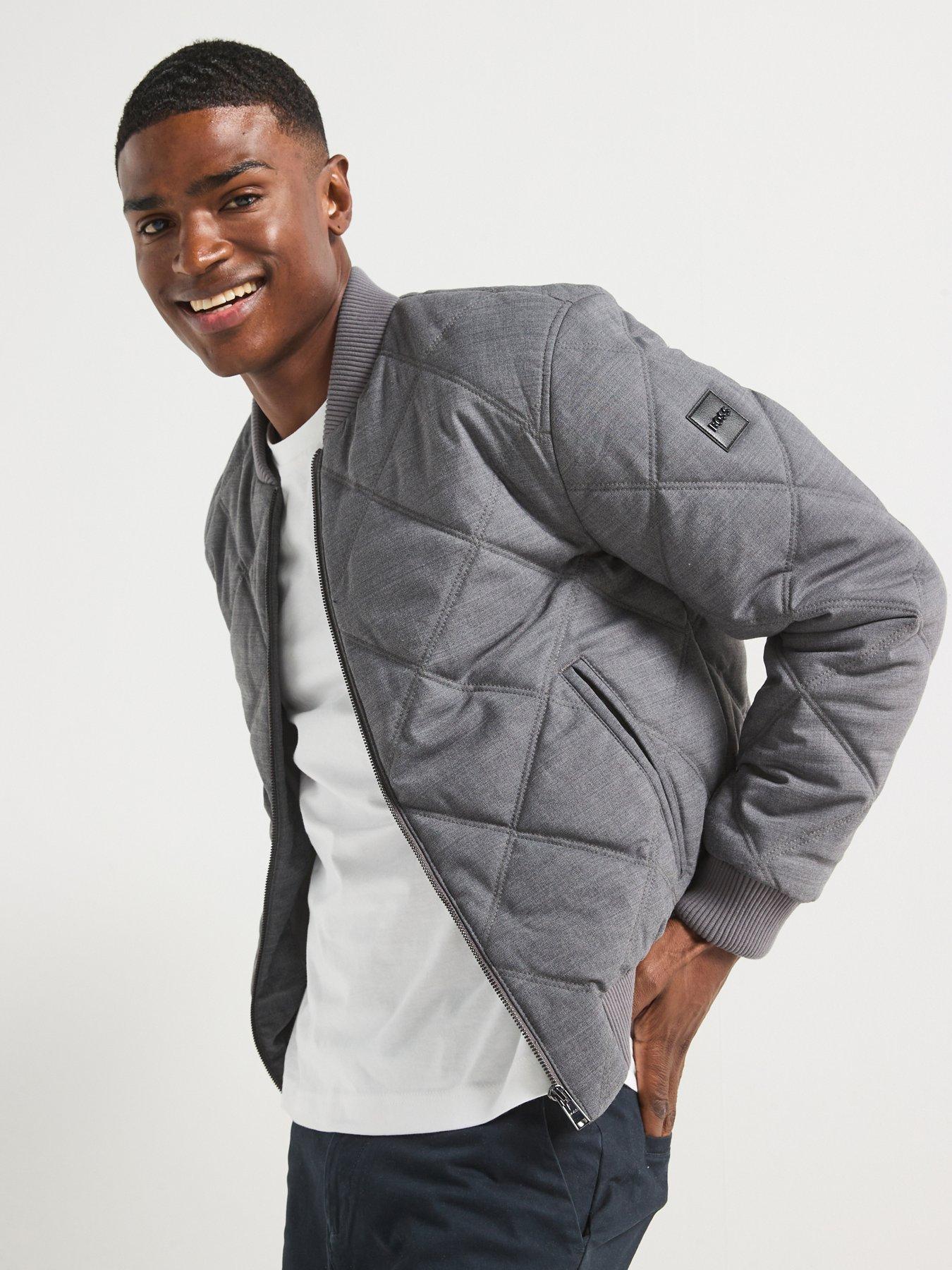 BOSS C-Conter Regular Fit Quilted Bomber Jacket Grey Littlewoods