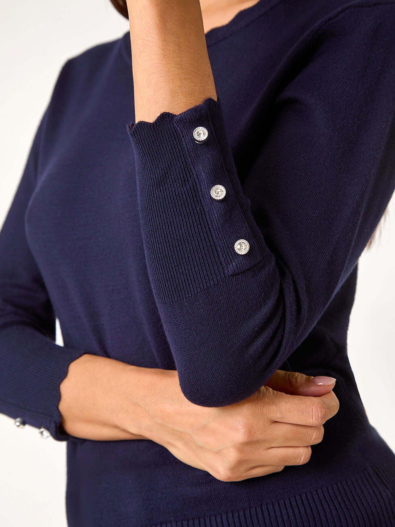 Image 5 of 5 of Roman Diamante Button Scallop Edge Jumper - Midnight Blue