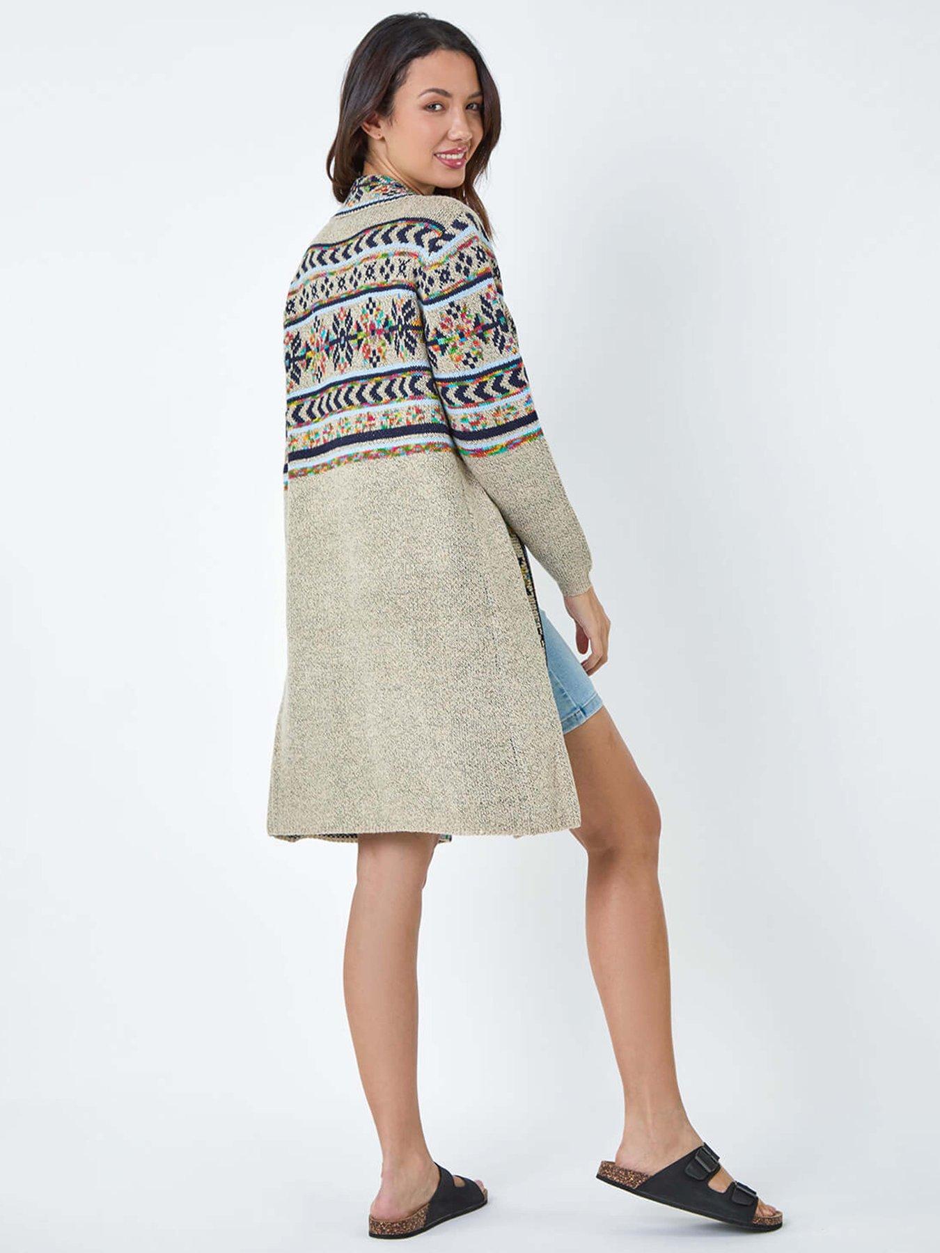 Image 2 of 5 of Roman Nordic Patterned Longline Cardigan - Natural