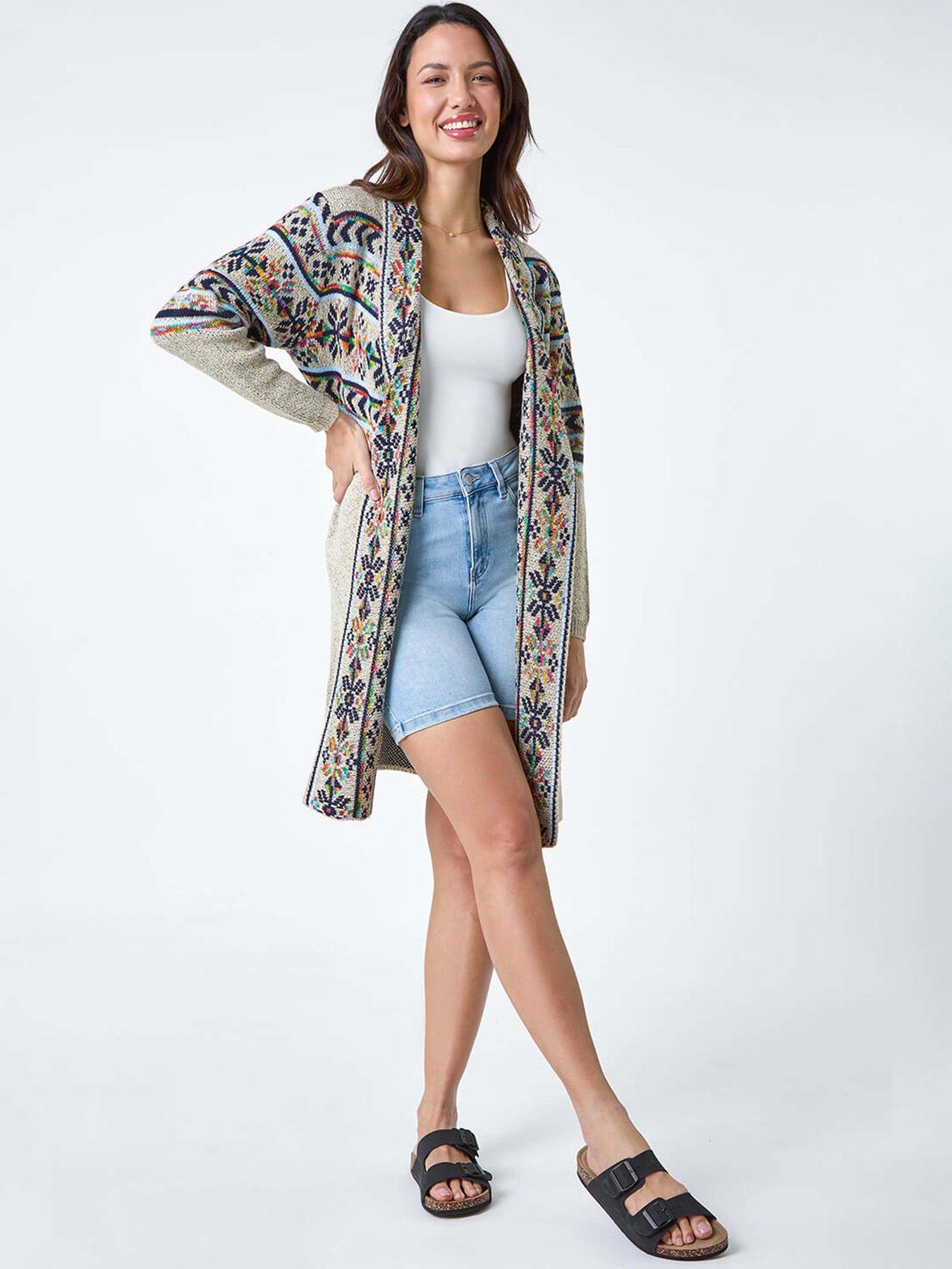 Image 3 of 5 of Roman Nordic Patterned Longline Cardigan - Natural