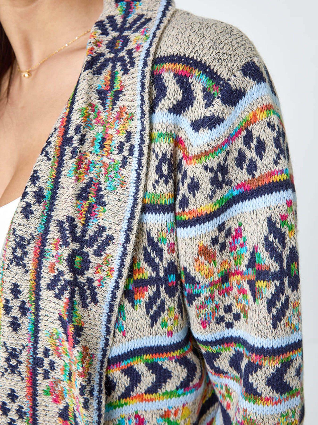 Image 5 of 5 of Roman Nordic Patterned Longline Cardigan - Natural