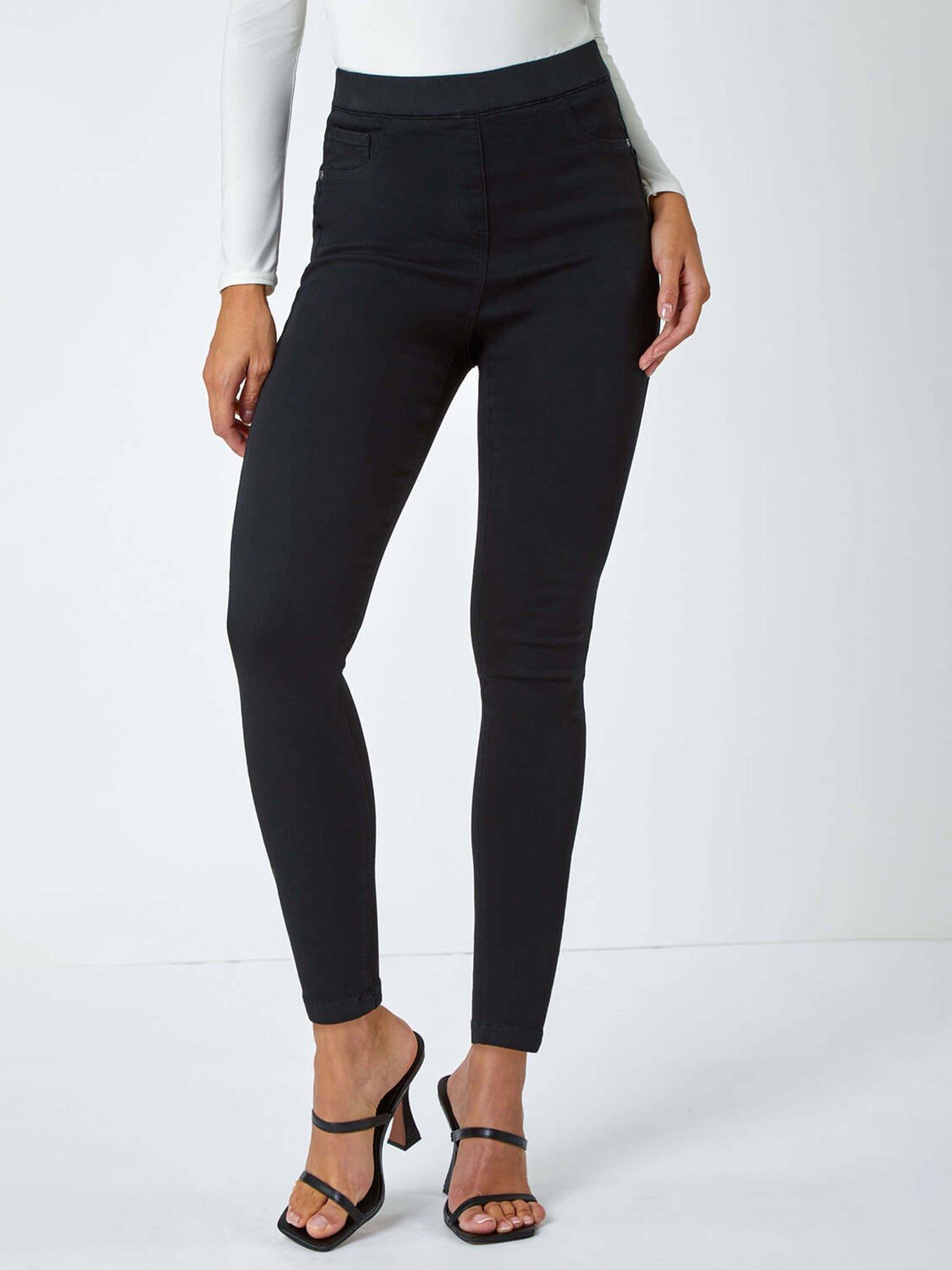 Roman Shape Cotton Blend Stretch Jeggings - Black