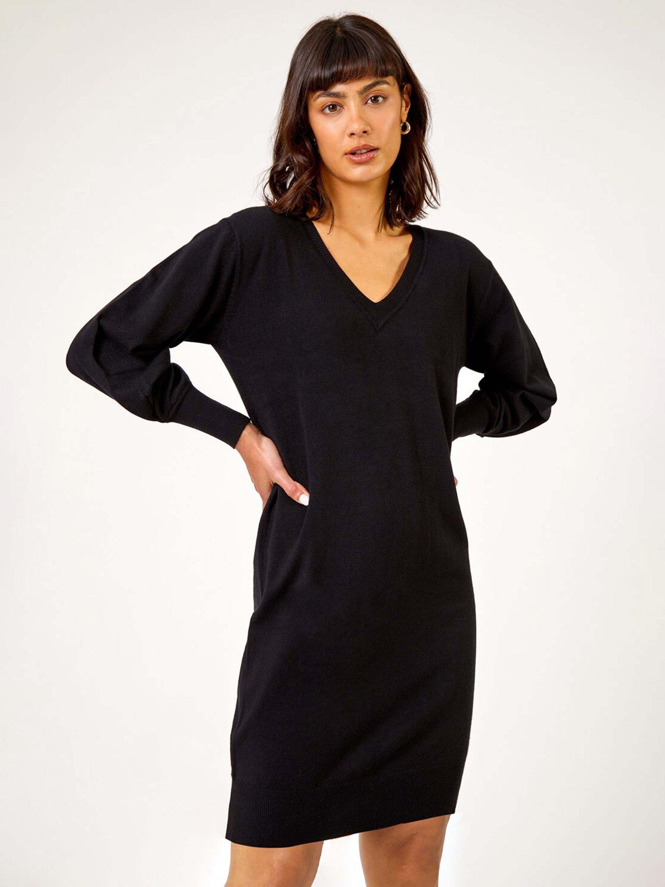 Image 1 of 5 of Roman Longline Knitted Jumper Dress - Black