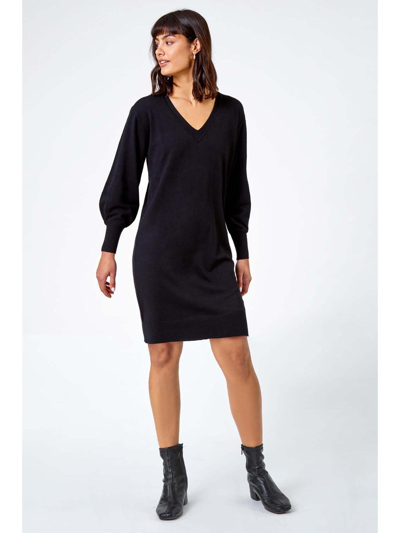 Image 3 of 5 of Roman Longline Knitted Jumper Dress - Black
