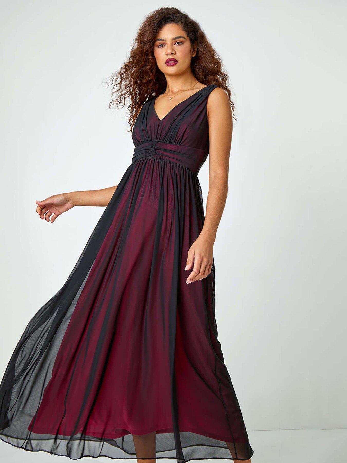 roman-sleeveless-contrast-mesh-maxi-stretch-dress-black