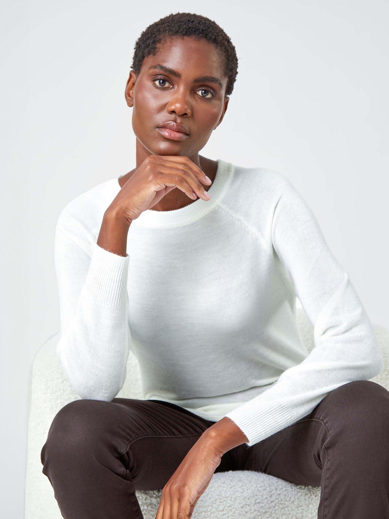  image of roman-plain-soft-crew-neck-jumper-ivory