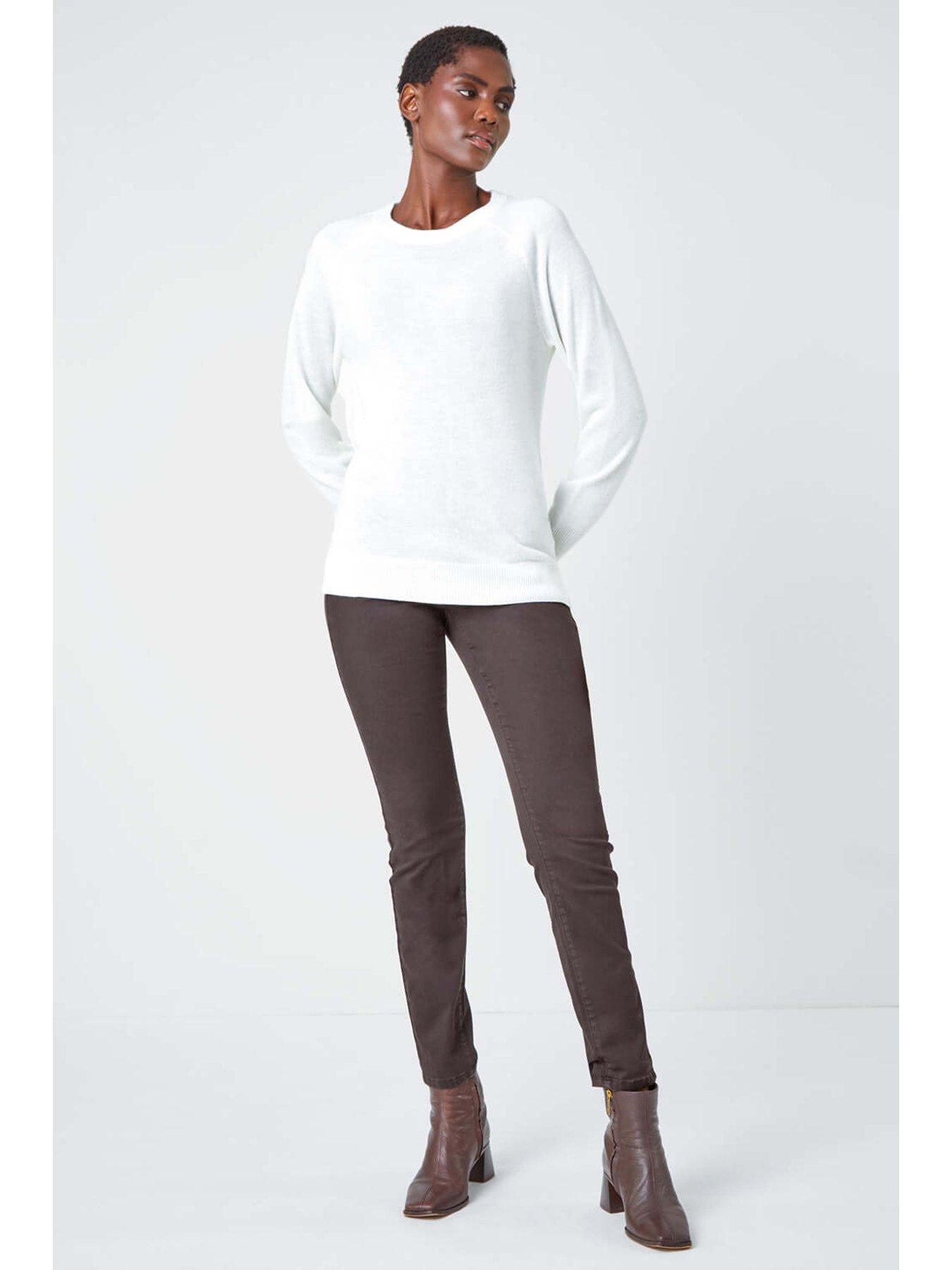  image of roman-plain-soft-crew-neck-jumper-ivory