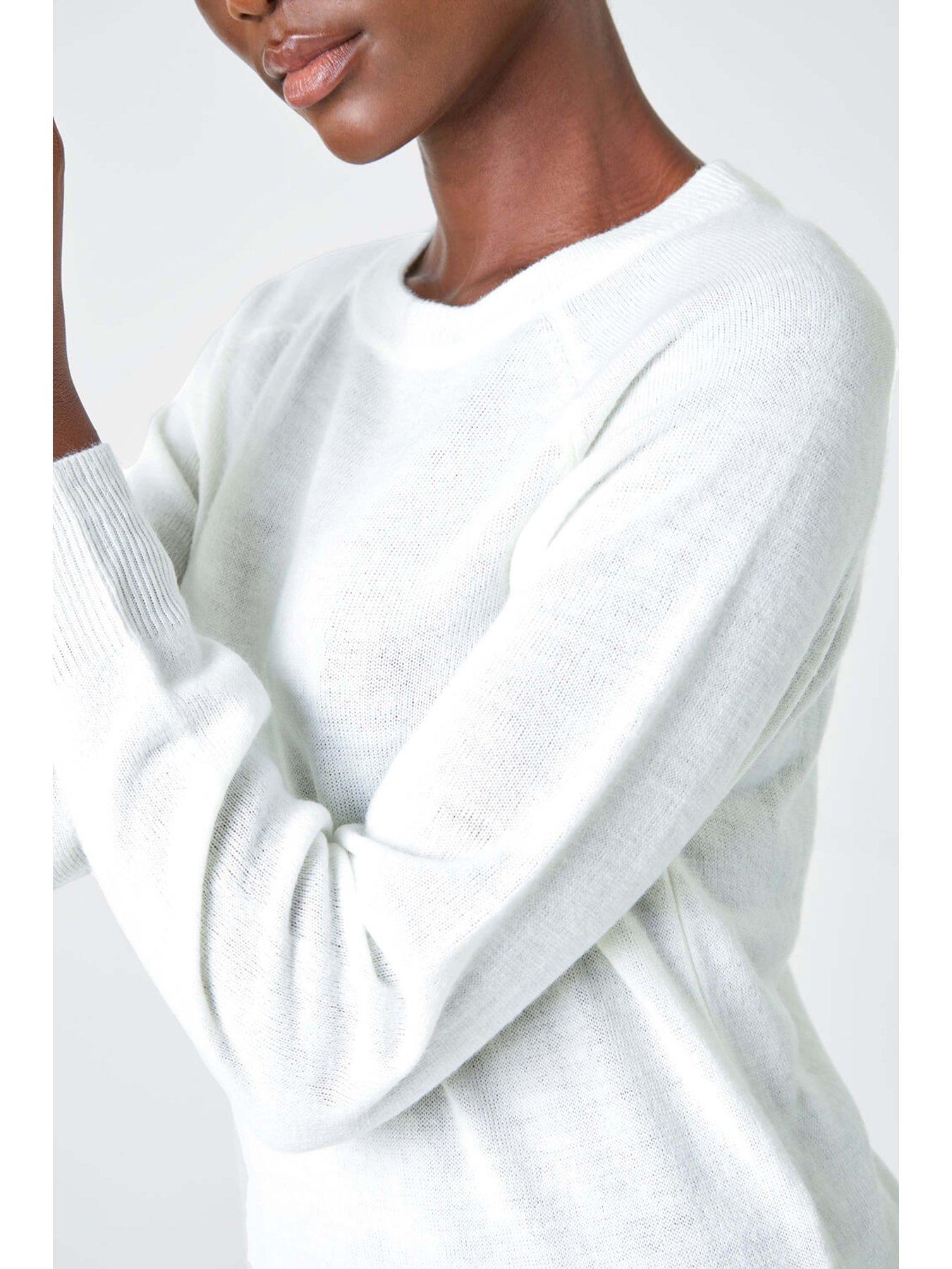  image of roman-plain-soft-crew-neck-jumper-ivory