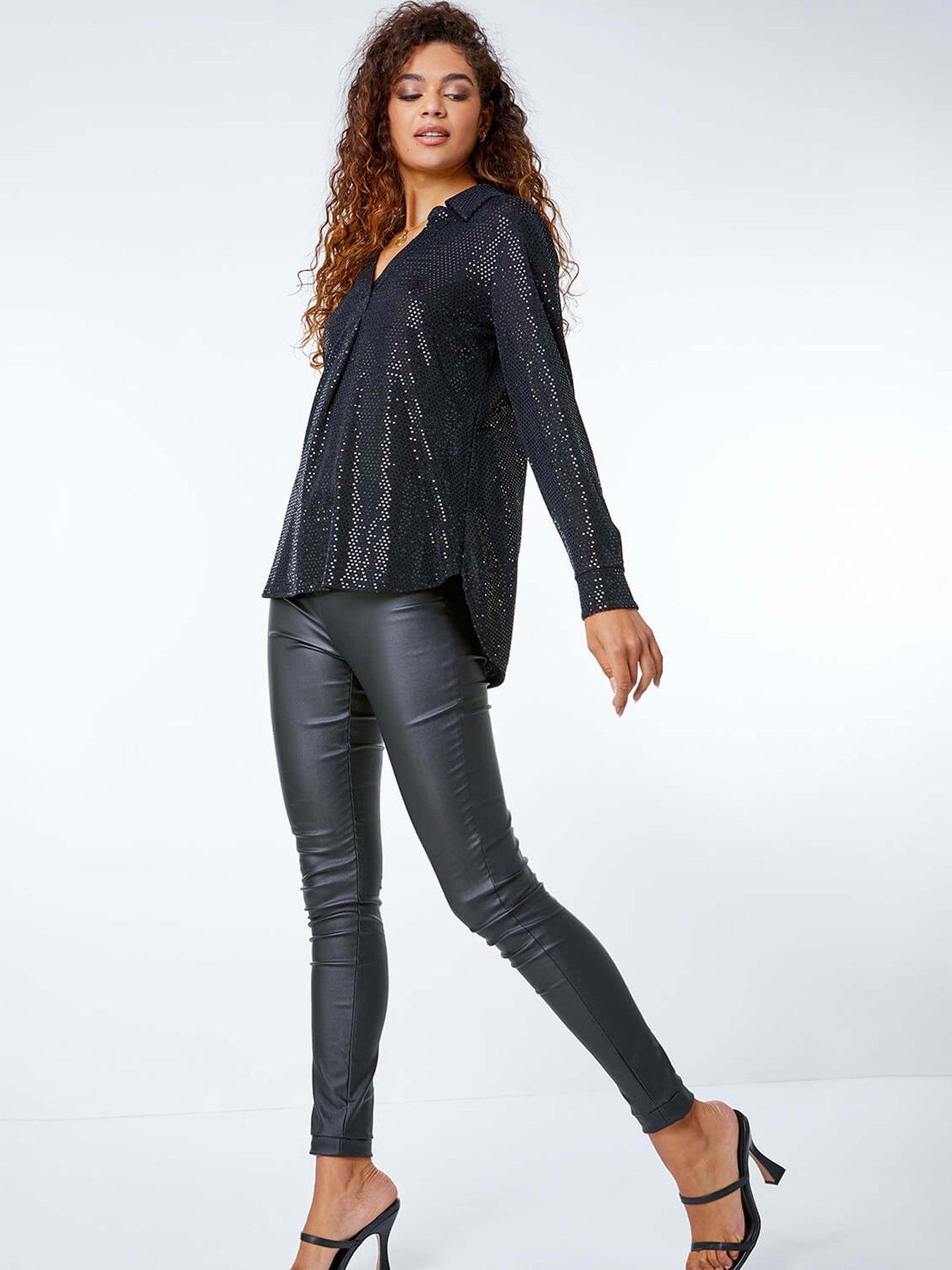  image of roman-stretch-sequin-v-neck-shirt-black