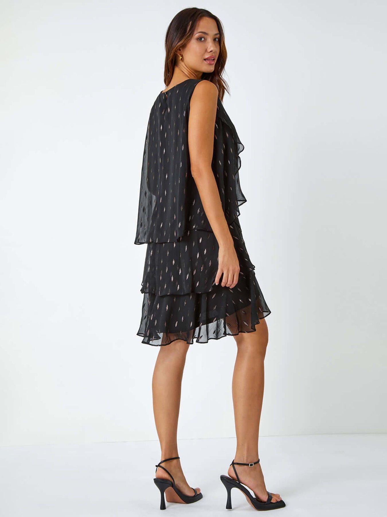 Image 2 of 5 of Roman Shimmer Foil Print Tiered Dress - Black