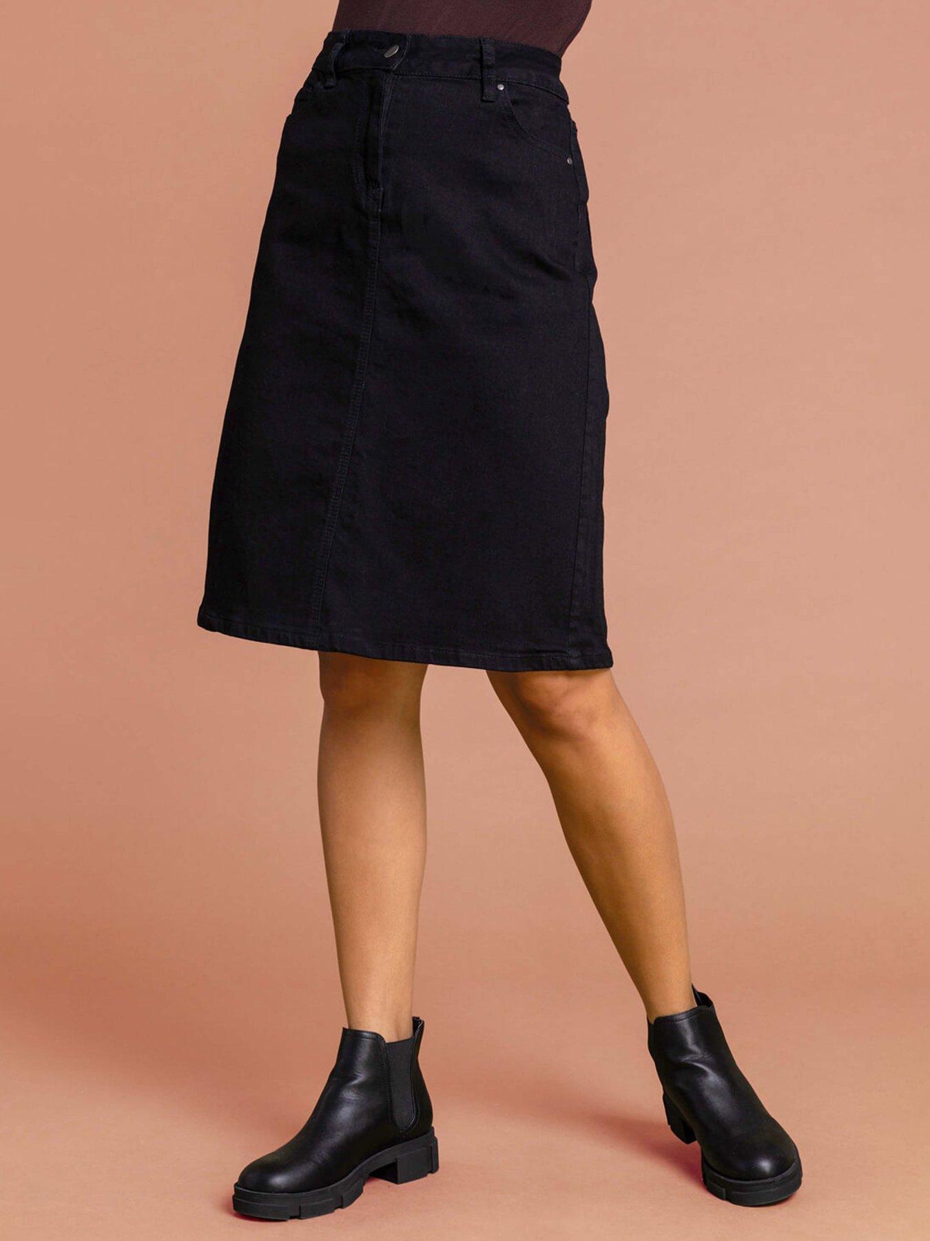 roman-cotton-denim-stretch-a-line-skirt-black