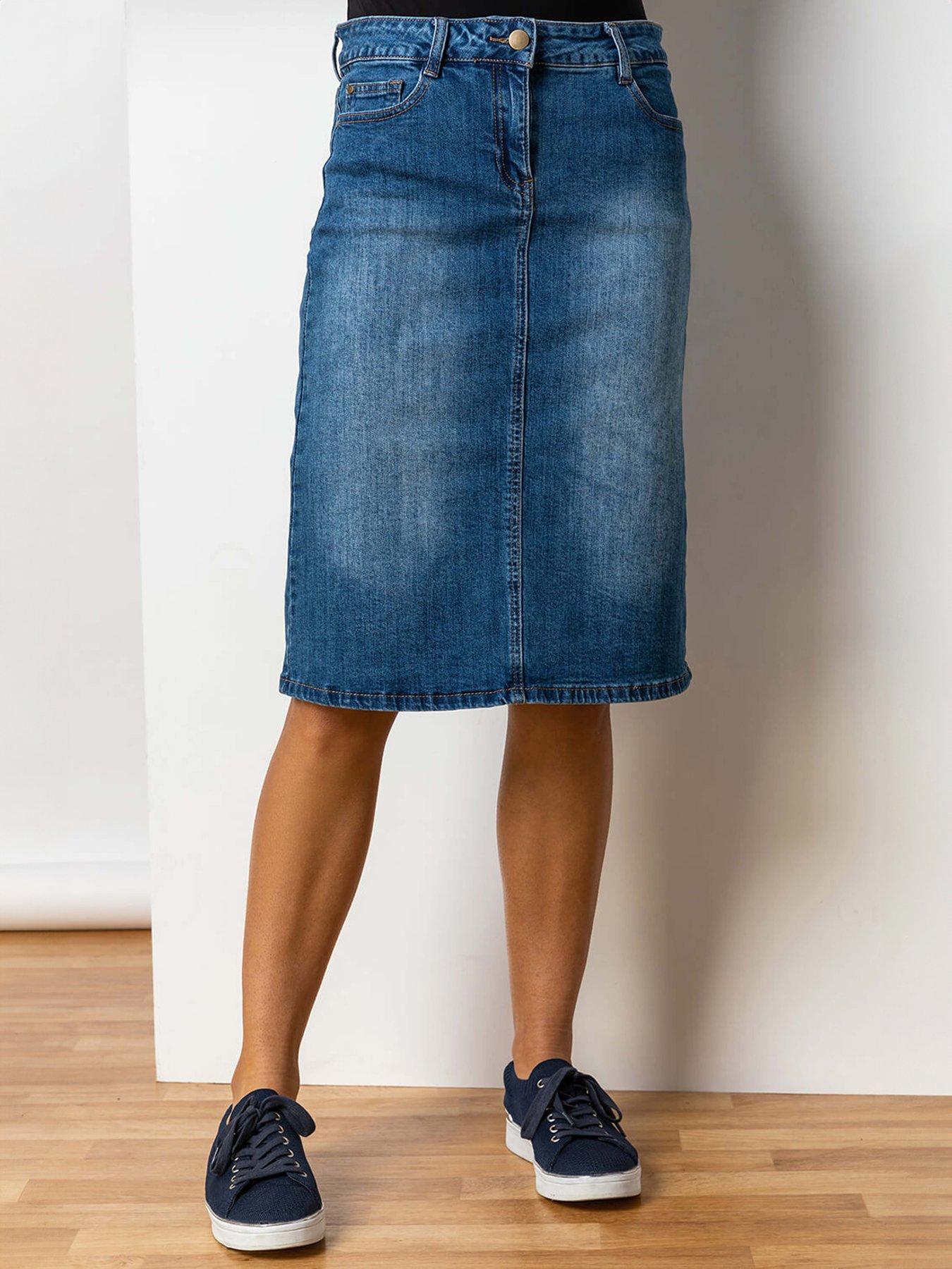 undefined Cotton Denim Stretch A Line Skirt - Denim