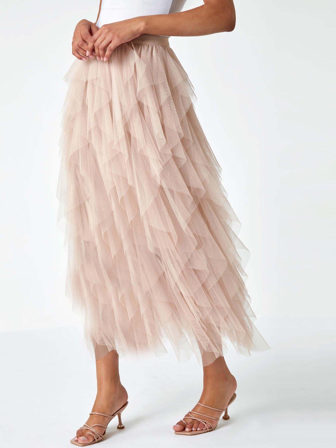 Image 1 of 5 of Roman Mesh Layered A Line Skirt - Natural
