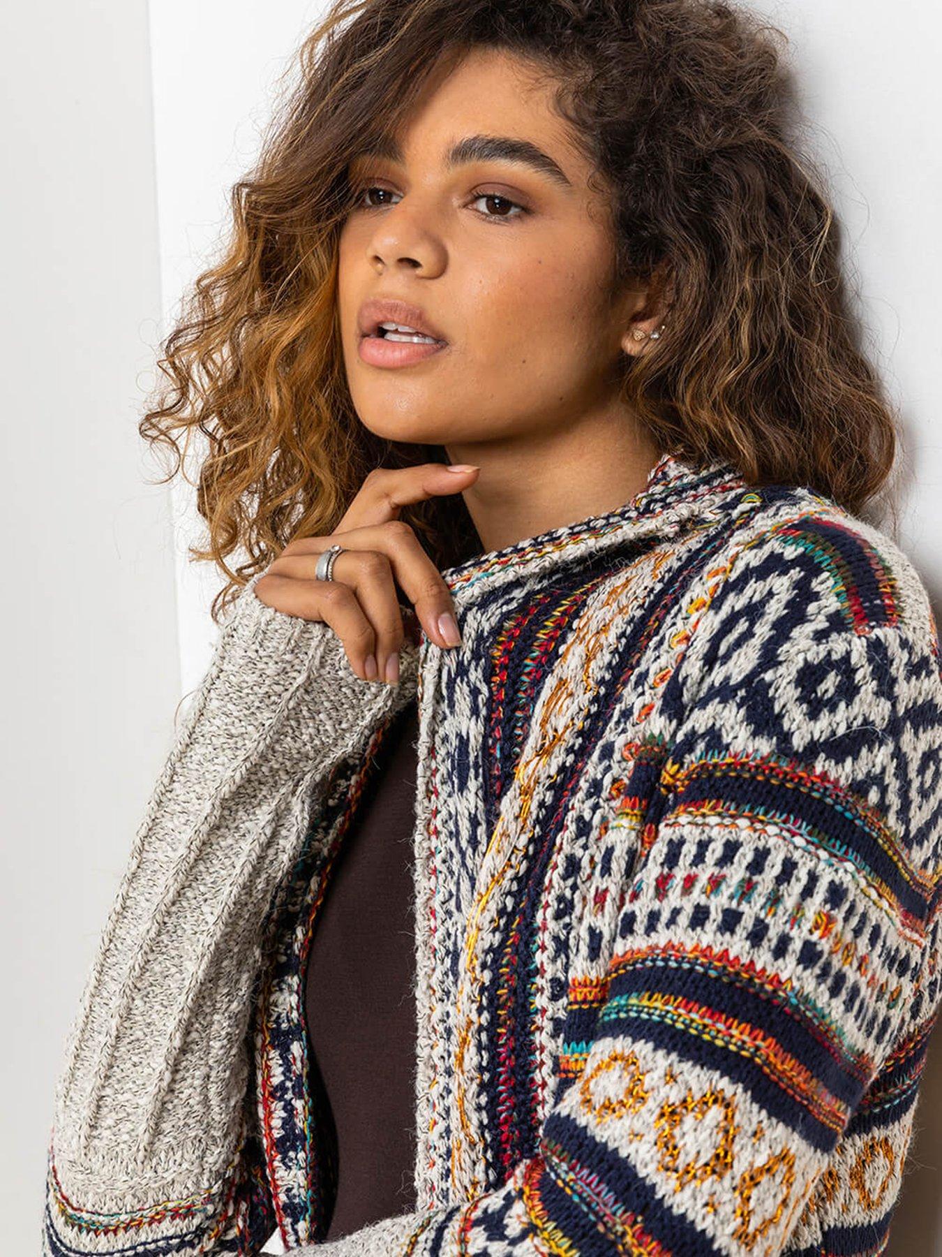 Image 6 of 6 of Roman Aztec Print Tassel Hem Longline Cardigan - Natural