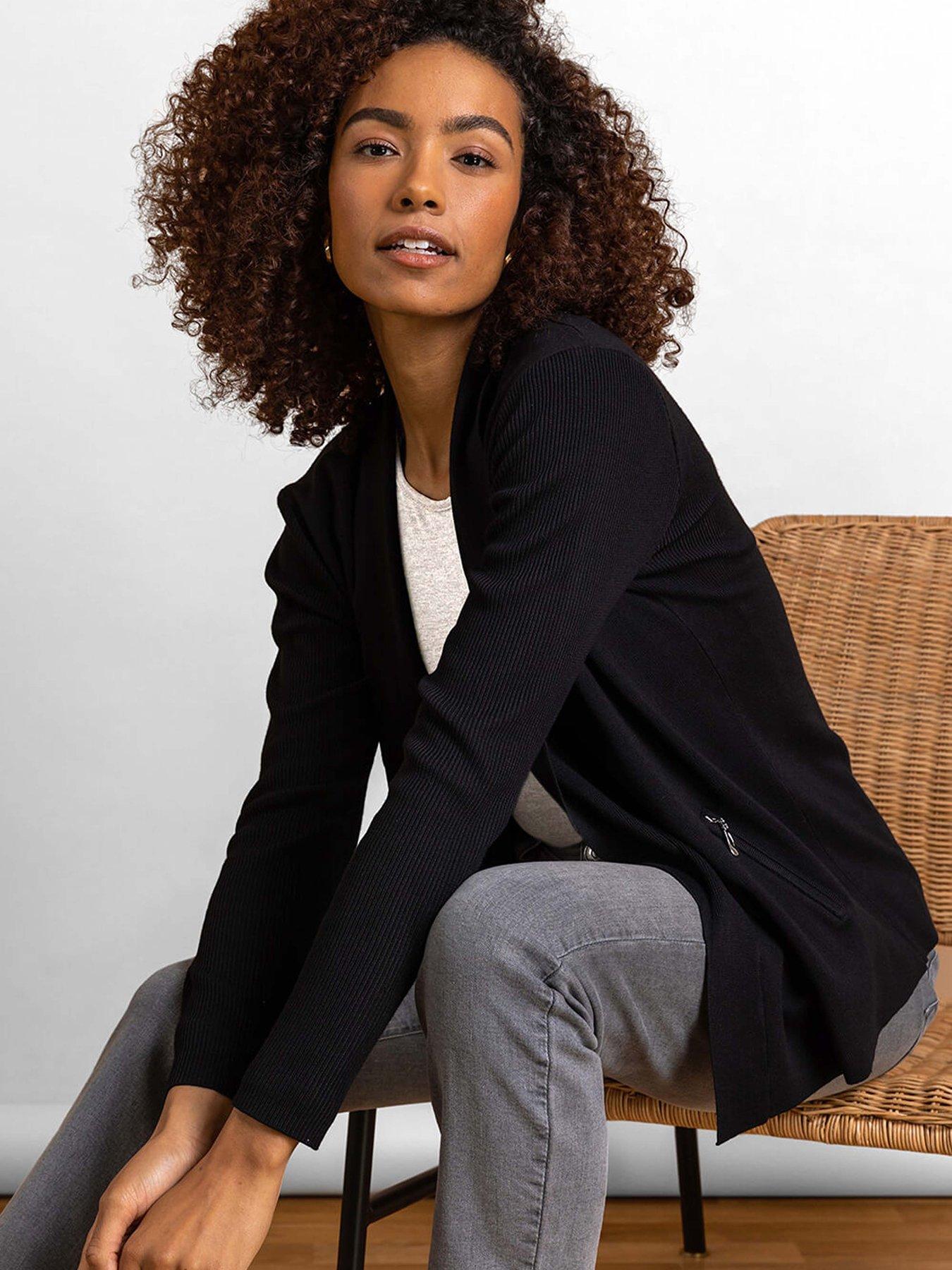 undefined Knitted Zip Detail Jacket - Black