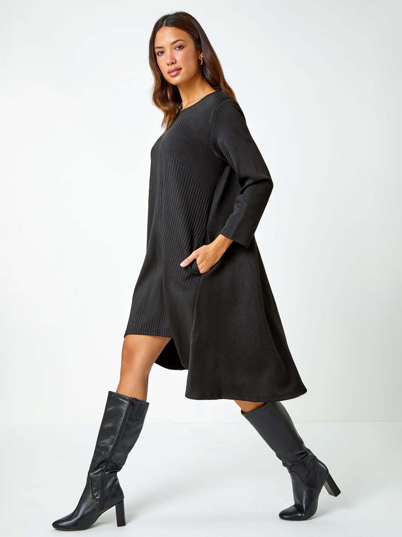 roman-ribbed-asymmetric-stretch-dress-black