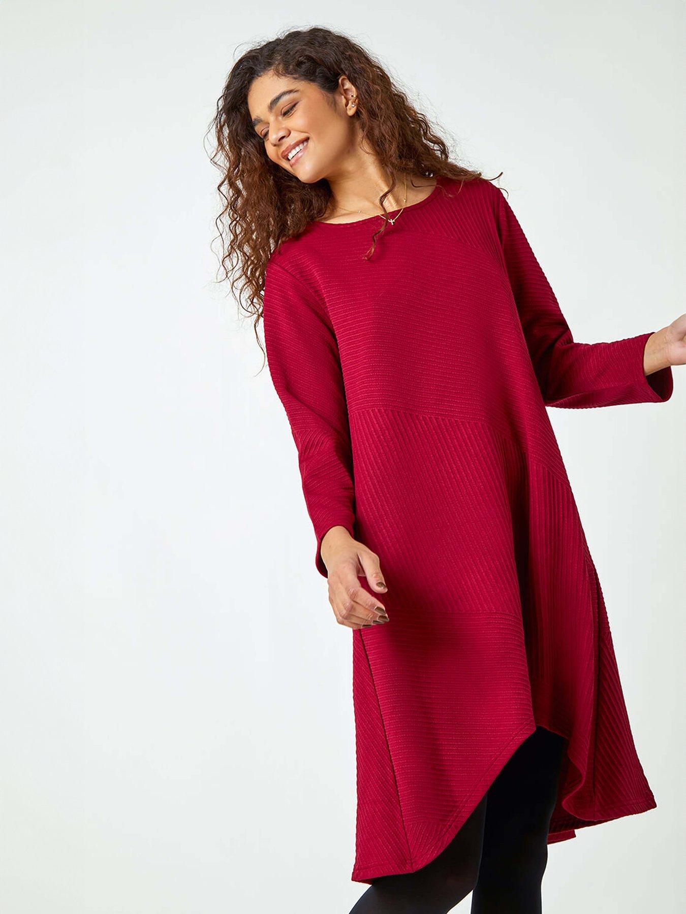 undefined Ribbed Asymmetric Stretch Dress - Wine