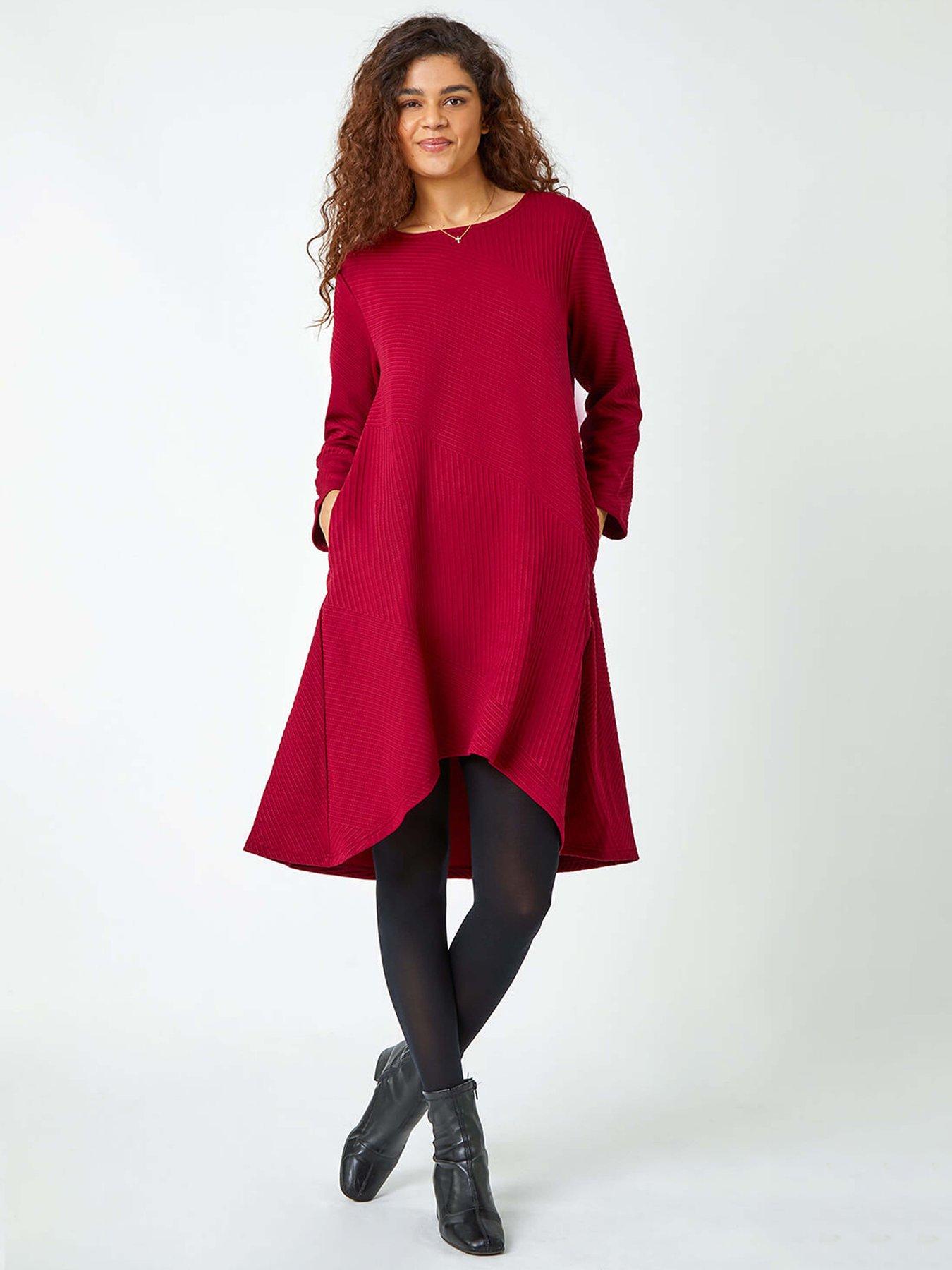 Image 3 of 5 of Roman Ribbed Asymmetric Stretch Dress - Wine