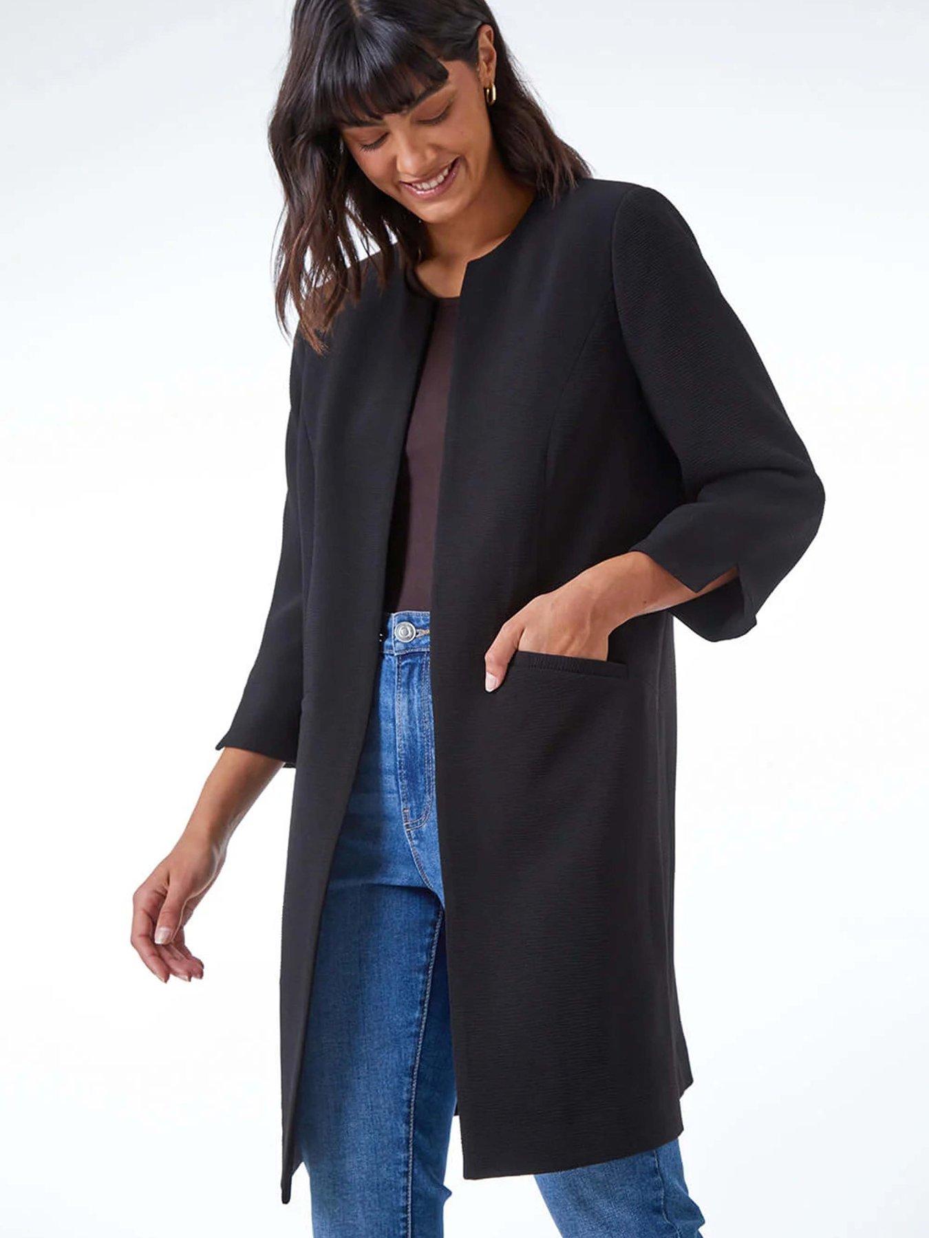 Image 1 of 5 of Roman Smart Longline Textured Jacket - Black