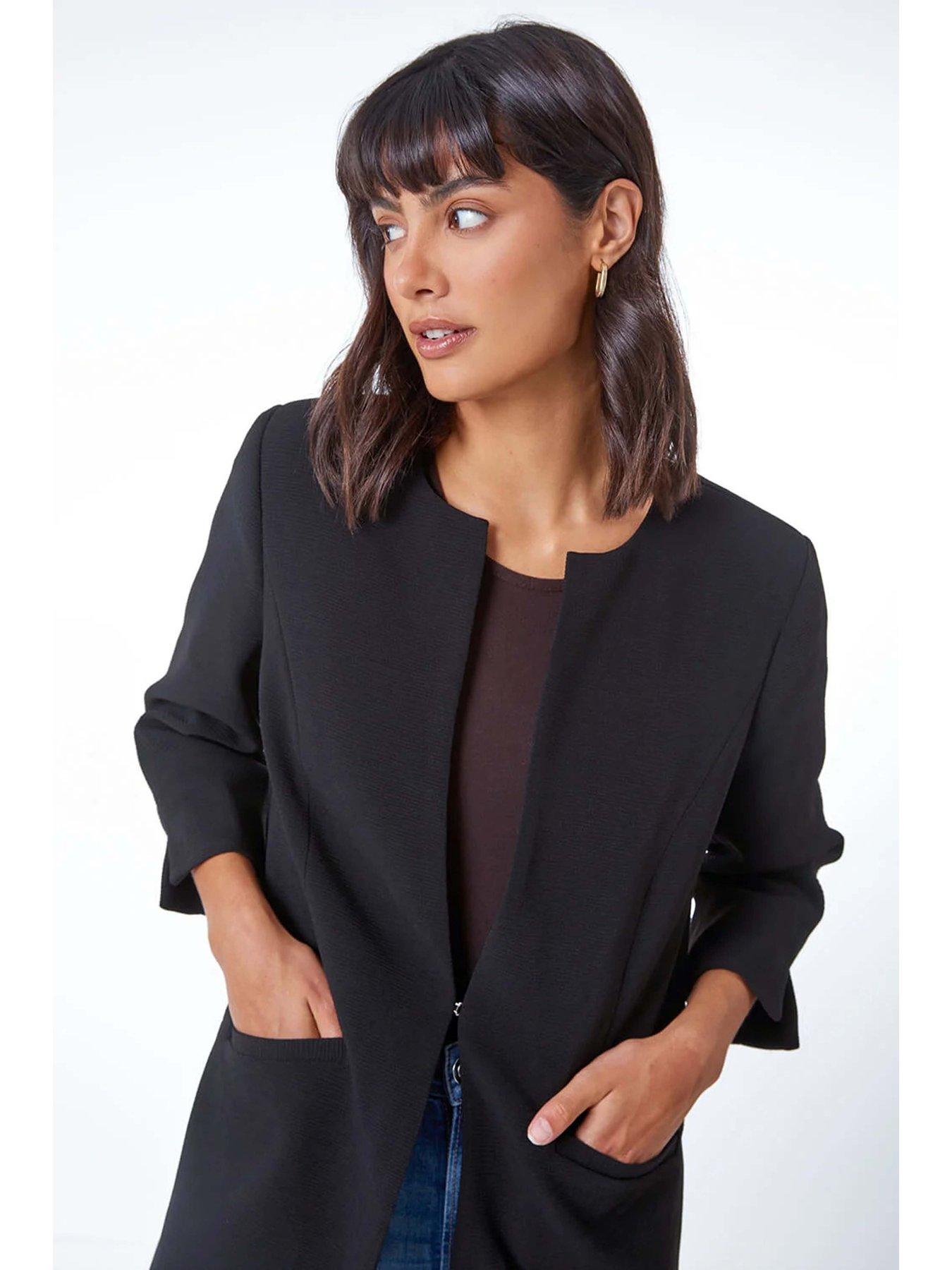 Image 4 of 5 of Roman Smart Longline Textured Jacket - Black