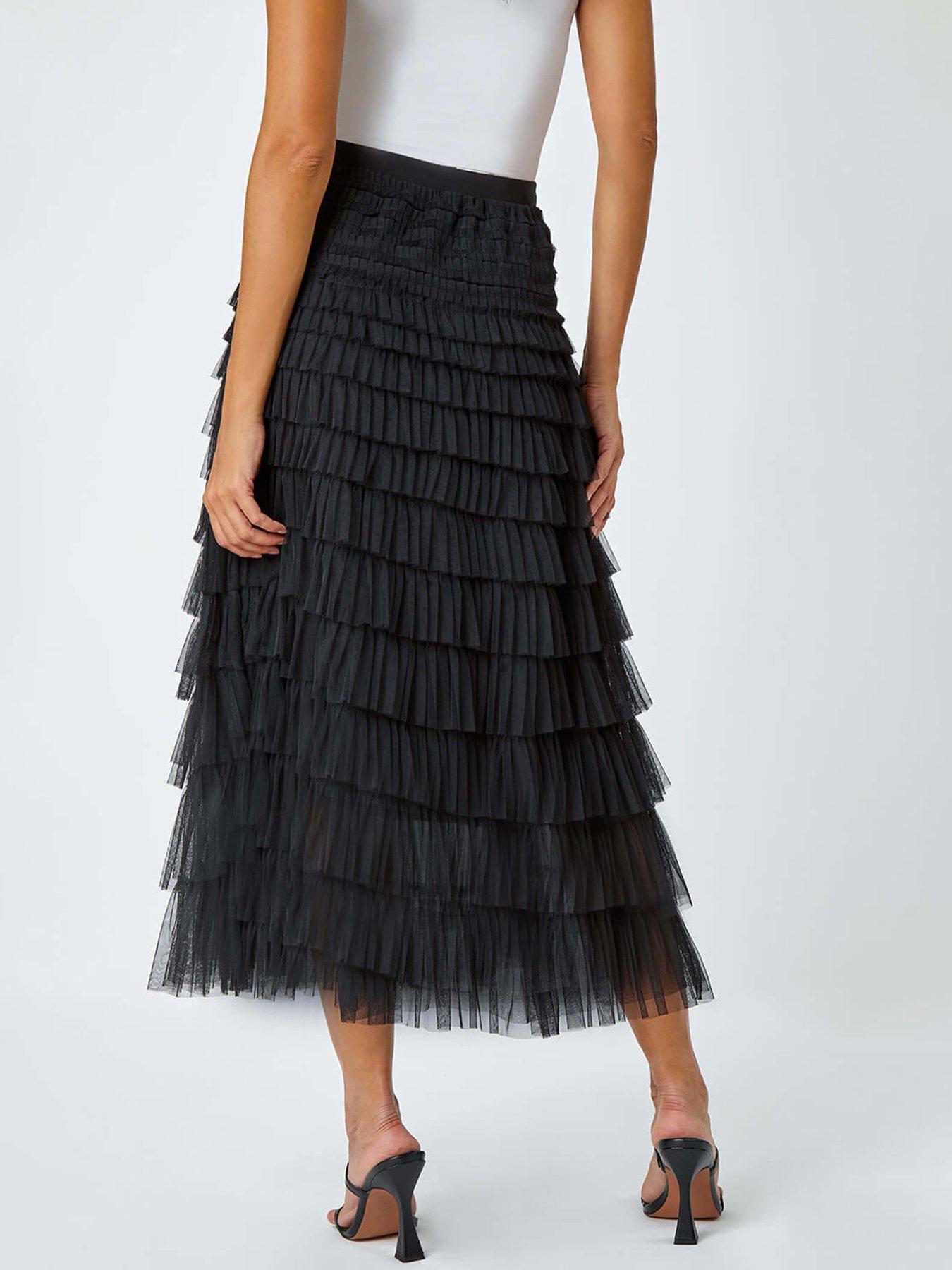 Image 2 of 5 of Roman Elasticated Mesh Tiered Ruffle Skirt - Black