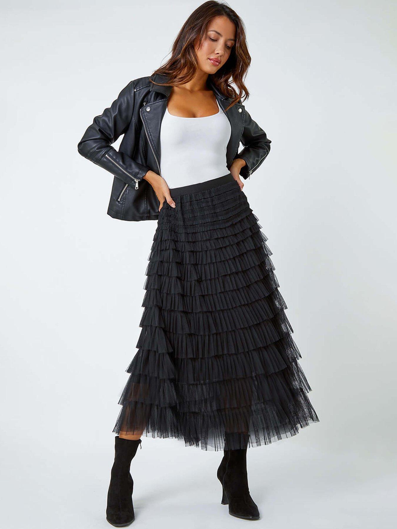 Image 3 of 5 of Roman Elasticated Mesh Tiered Ruffle Skirt - Black