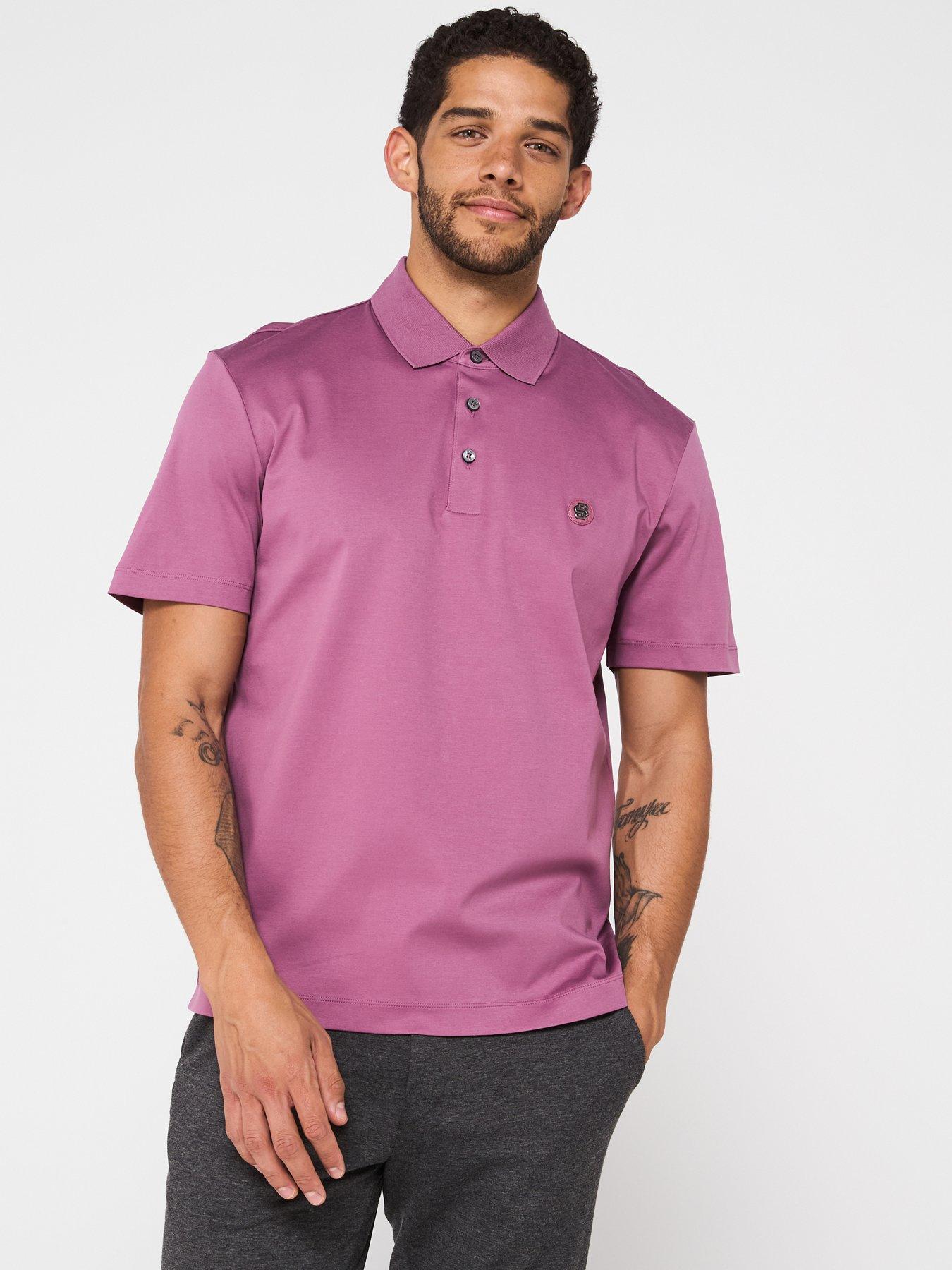 BOSS C-Parris 01 Regular Fit Logo Badge Cotton Polo Shirt - Purple