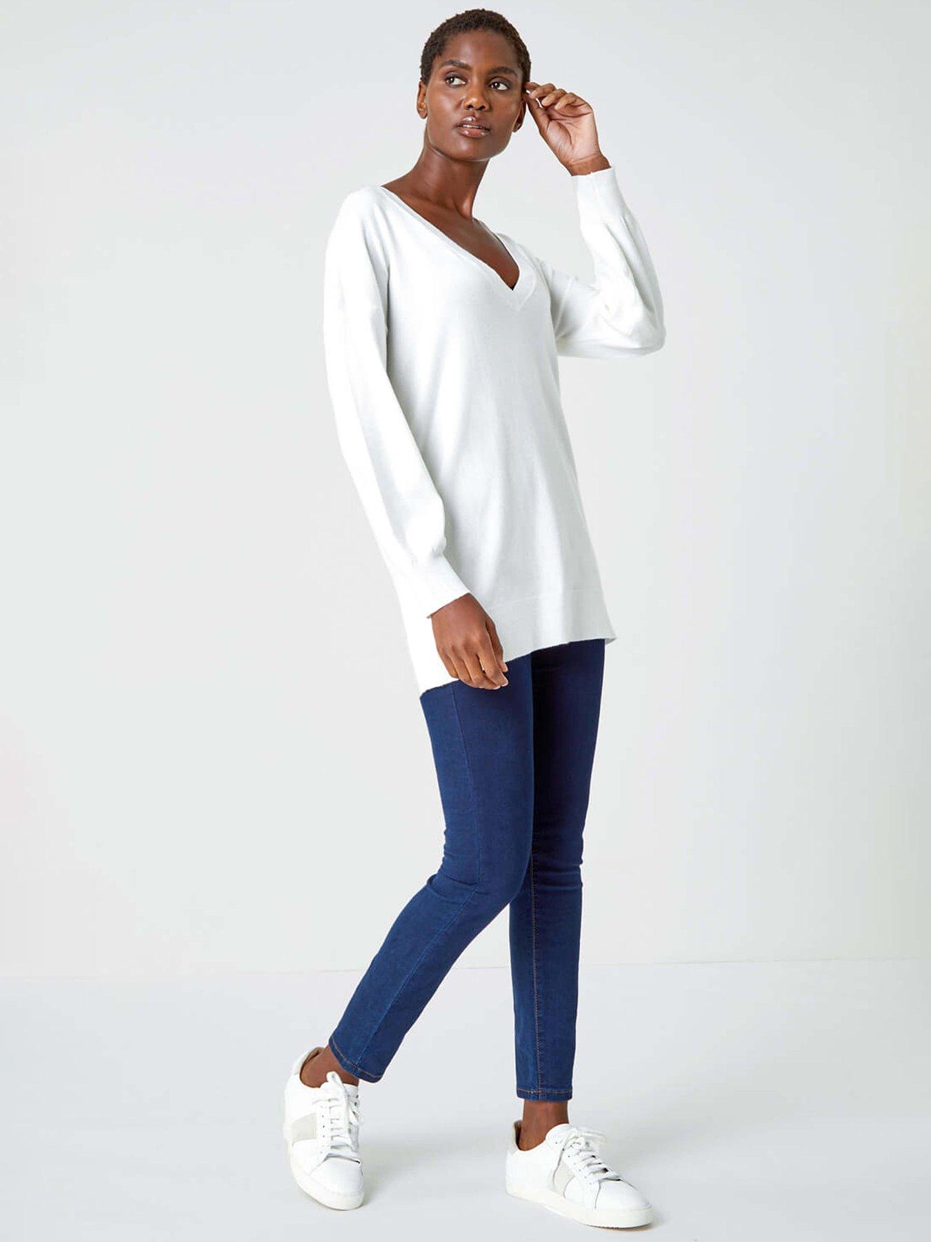 roman-plain-stretch-v-neck-jumper-ivory