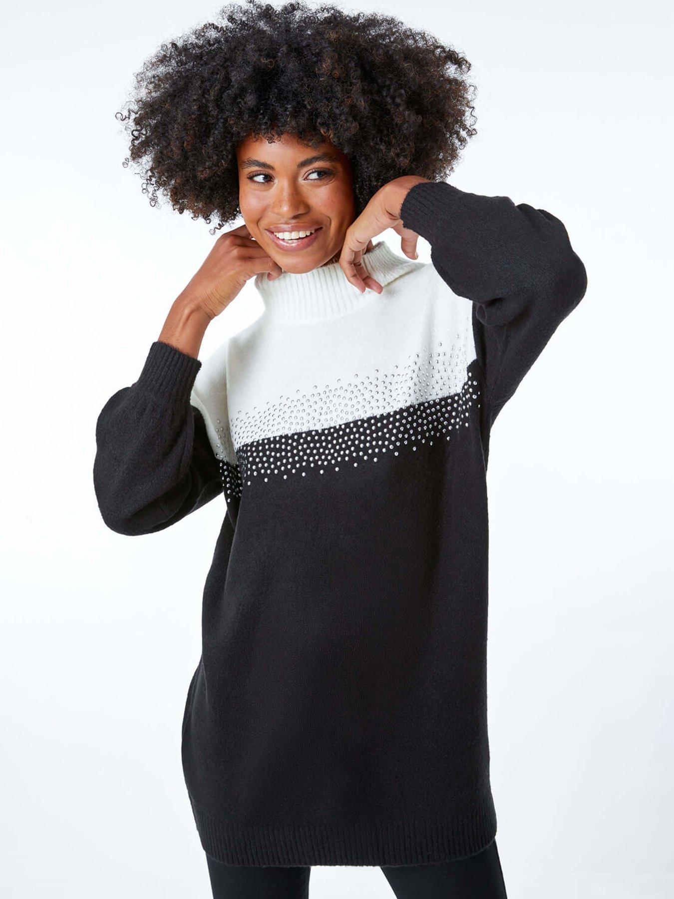 Roman Colourblock Embellished Longline Jumper - Black