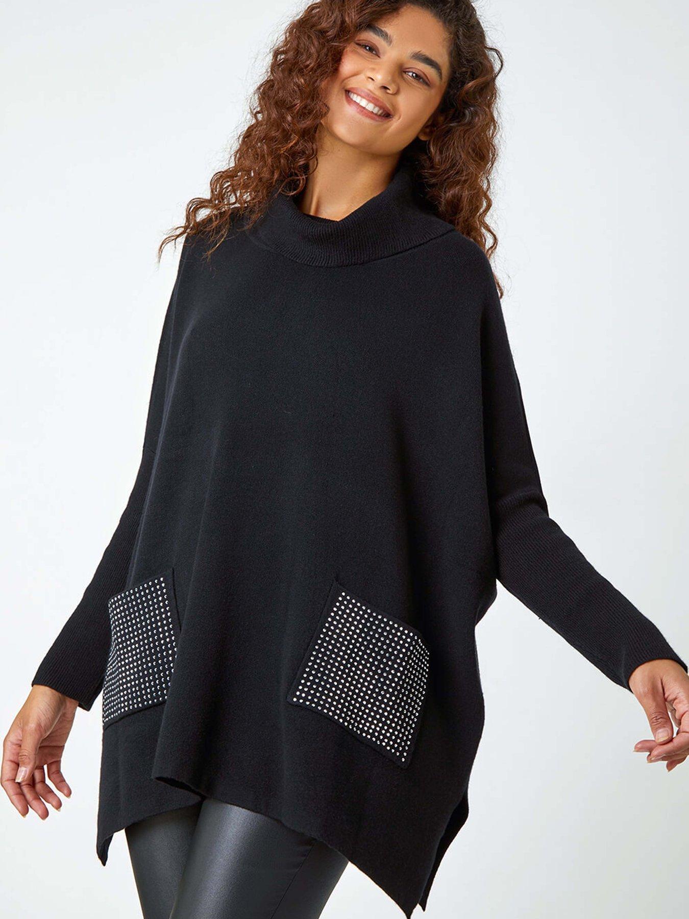 Image 1 of 5 of Roman Sparkle Pocket Poncho Jumper - Black