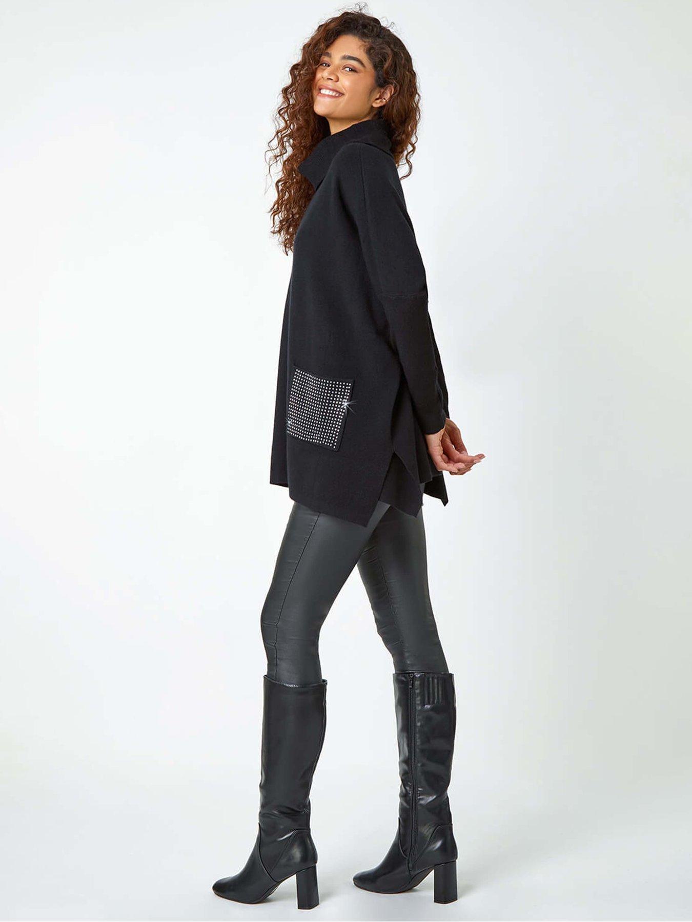 Image 2 of 5 of Roman Sparkle Pocket Poncho Jumper - Black