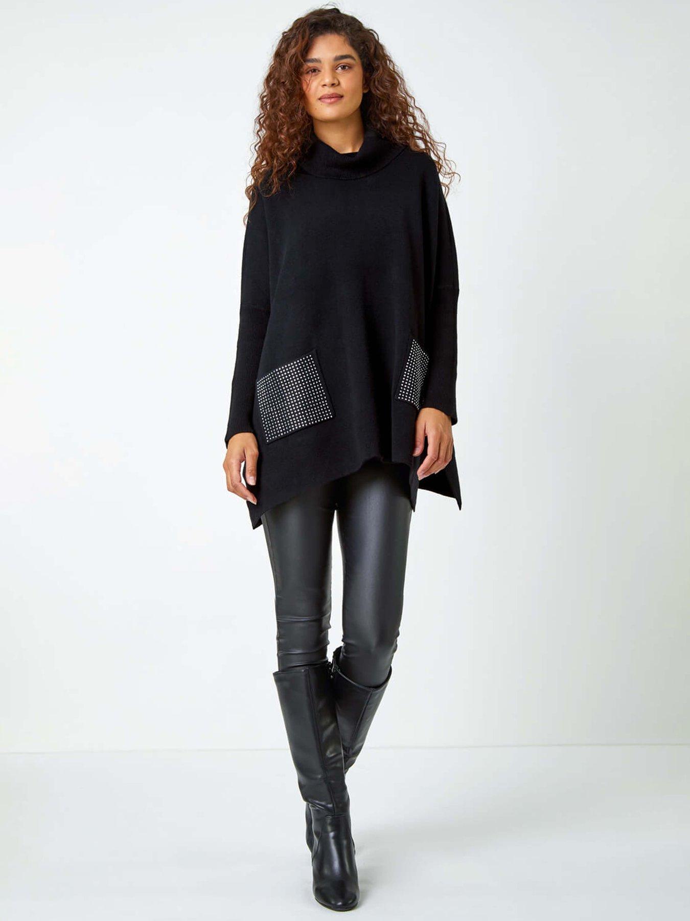 Image 3 of 5 of Roman Sparkle Pocket Poncho Jumper - Black