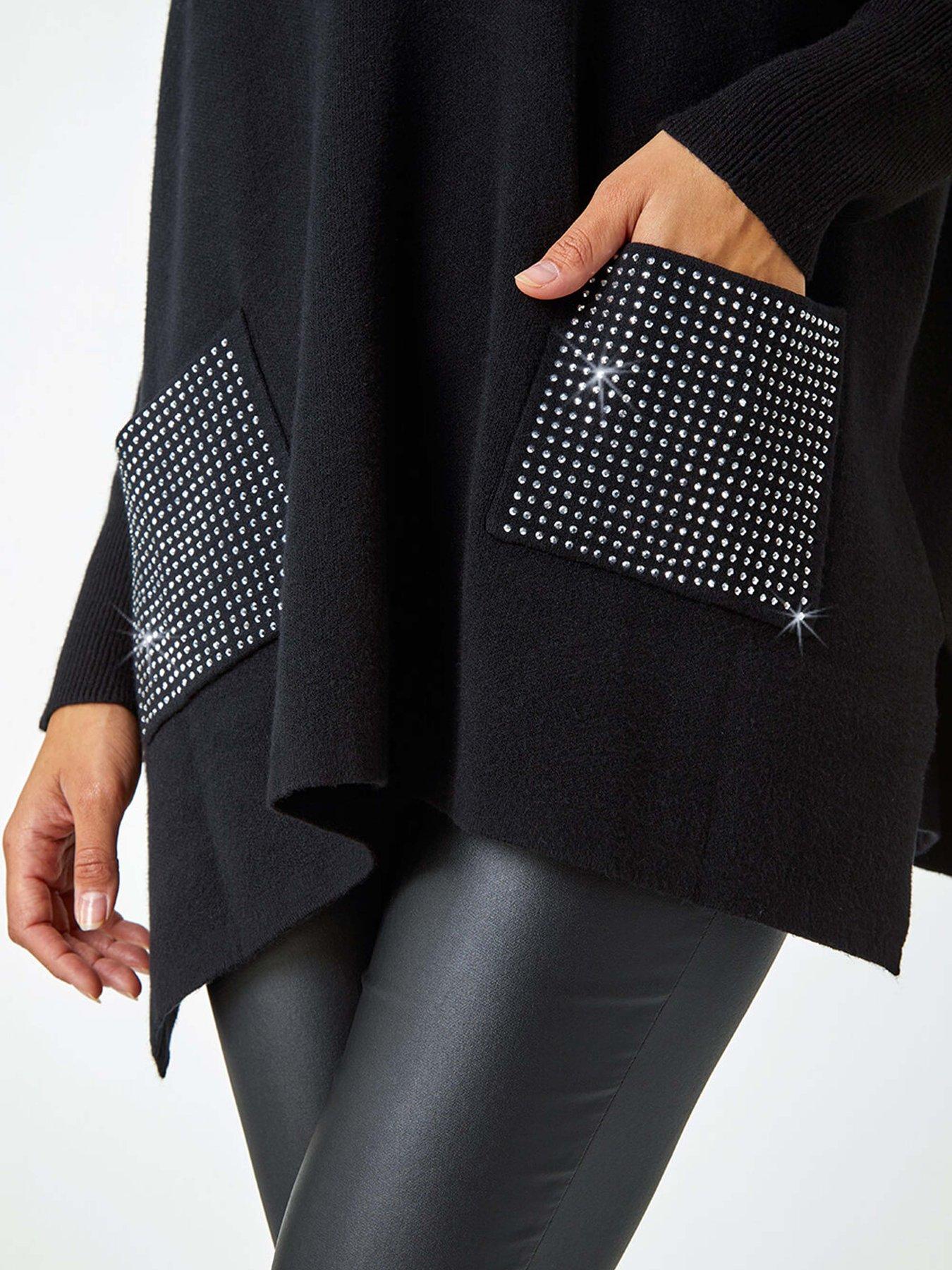 Image 5 of 5 of Roman Sparkle Pocket Poncho Jumper - Black