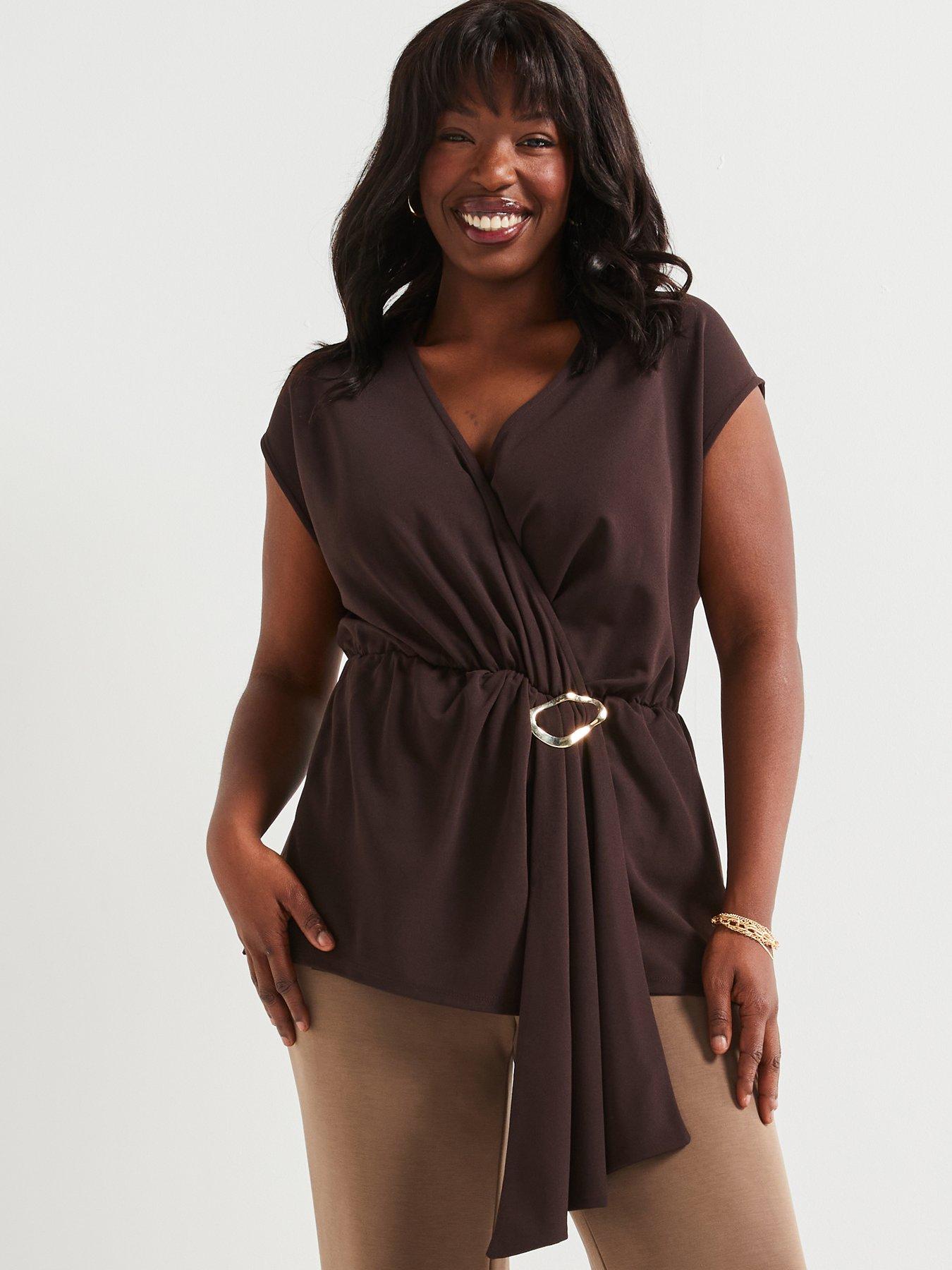 undefined Drape Wrap Stretch Top - Brown