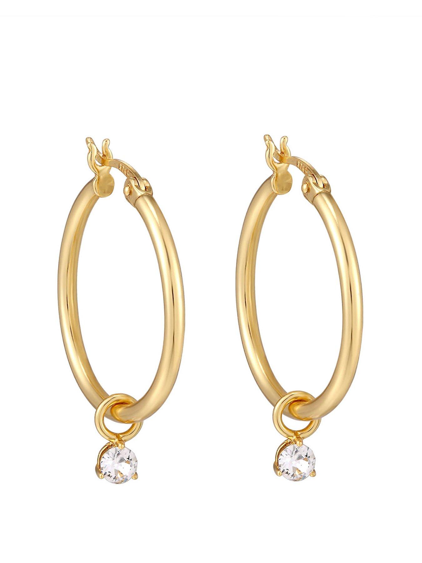 undefined Gold Plated White CZ Drop Charm Huggie Earrings