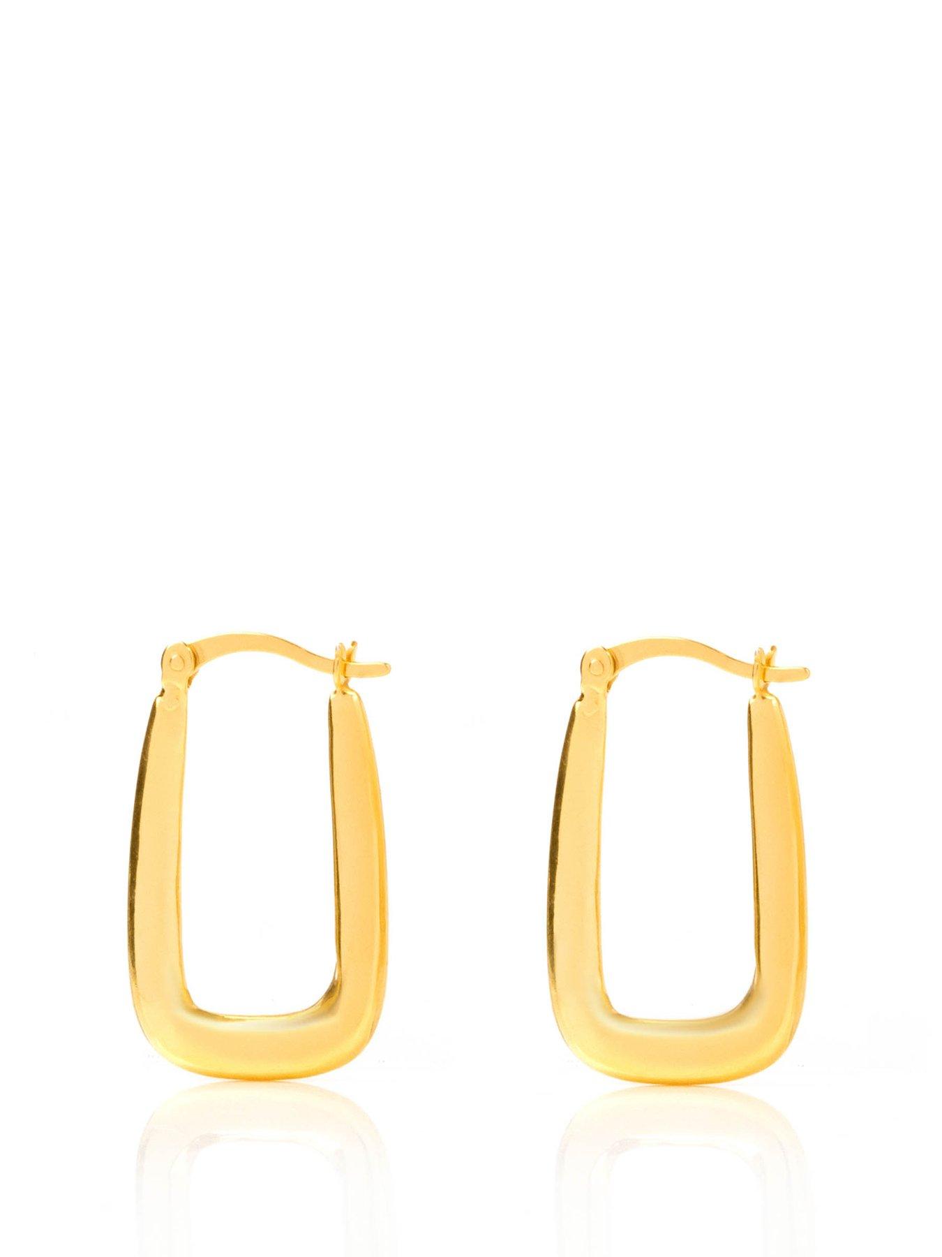 undefined Gold Plated Sterling Silver Rectangle creole hoops
