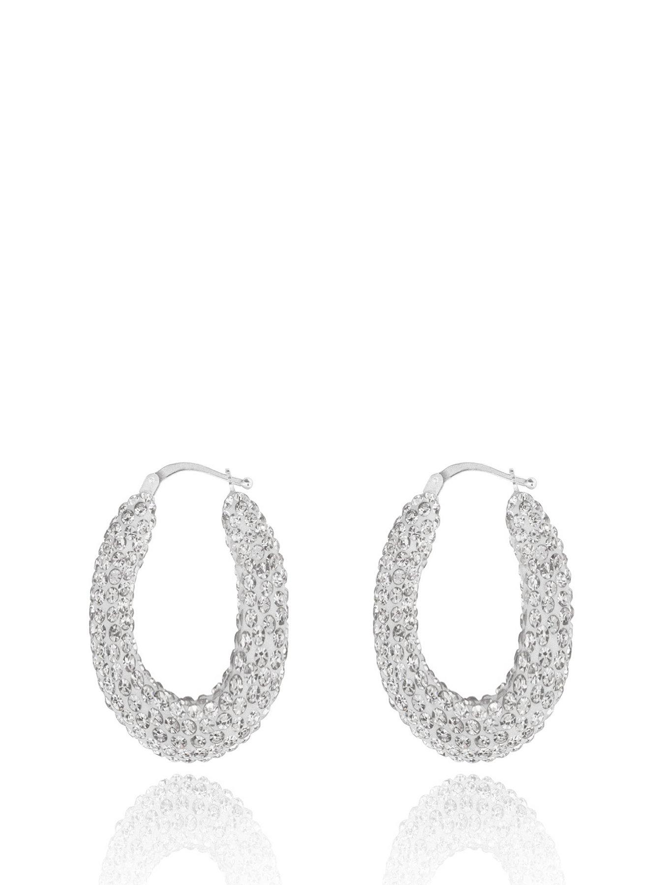 undefined Sterling Silver Crystal creole hoops