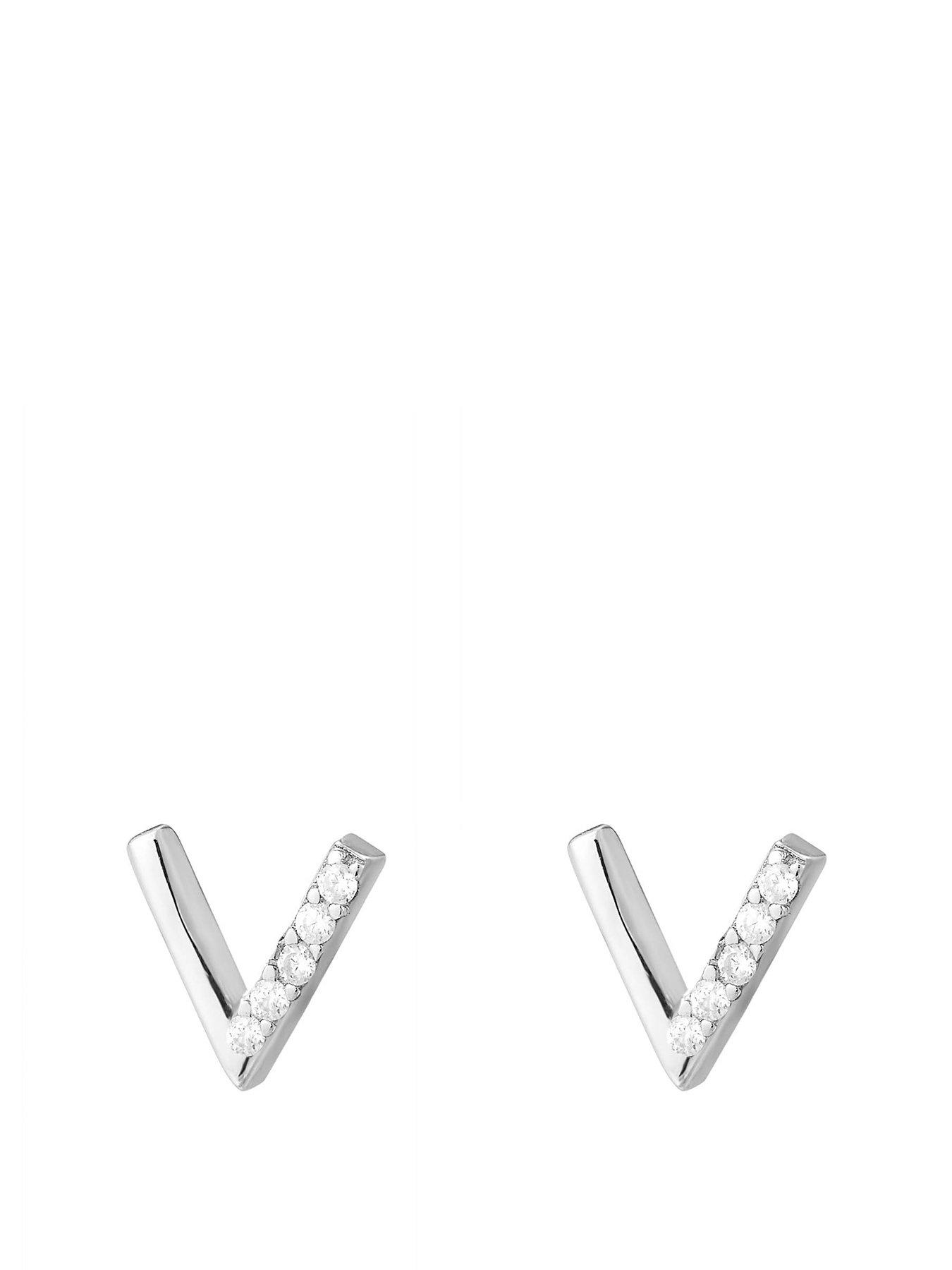 undefined Sterling Silver CZ chevron stud earrings