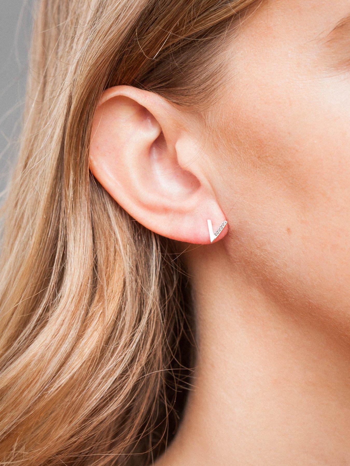 Image 2 of 4 of The Love Collection Sterling Silver CZ chevron stud earrings