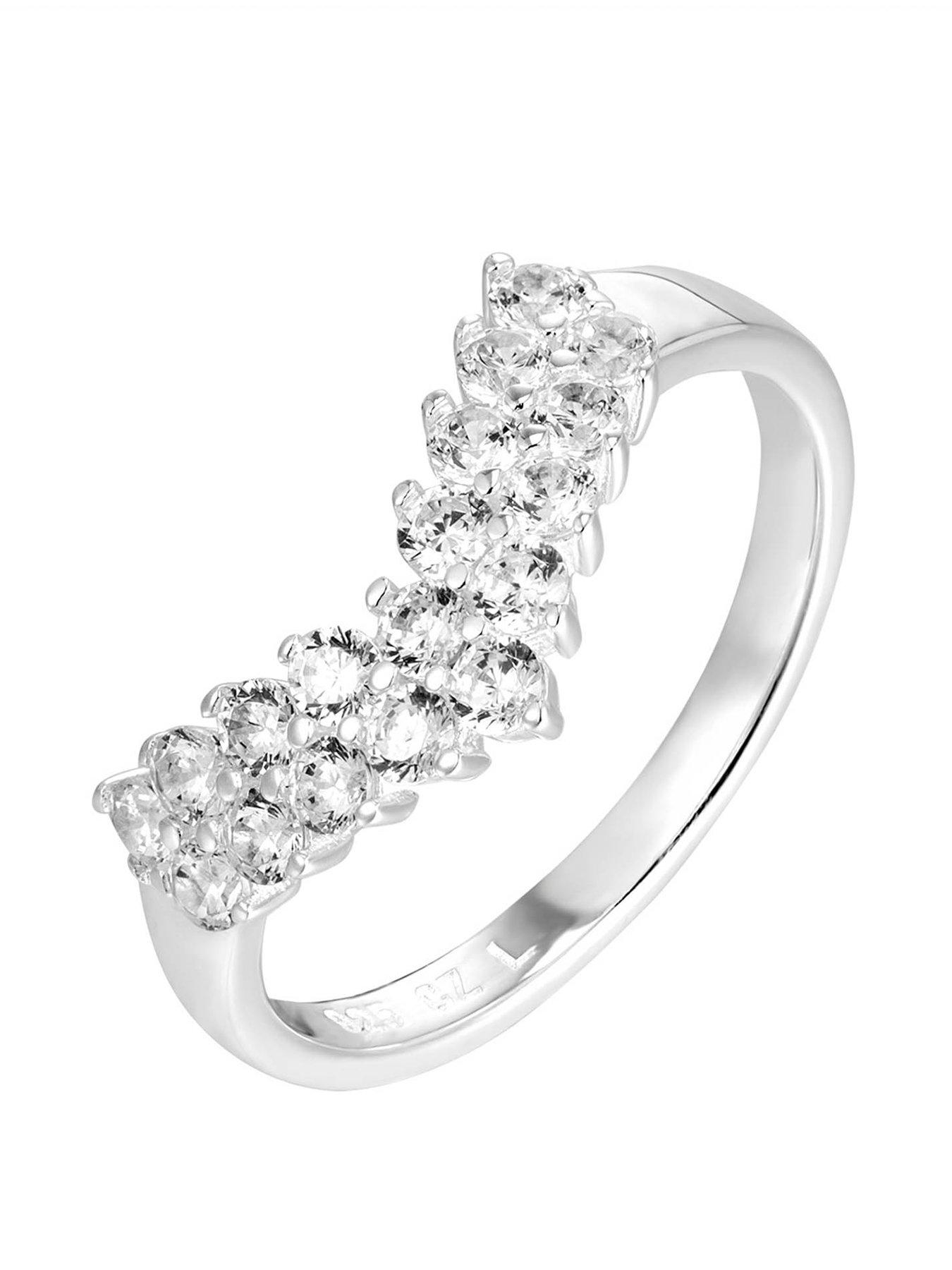 Image 1 of 4 of The Love Collection Sterling Silver Vintage Inspired CZ Wishbone Engagement Ring