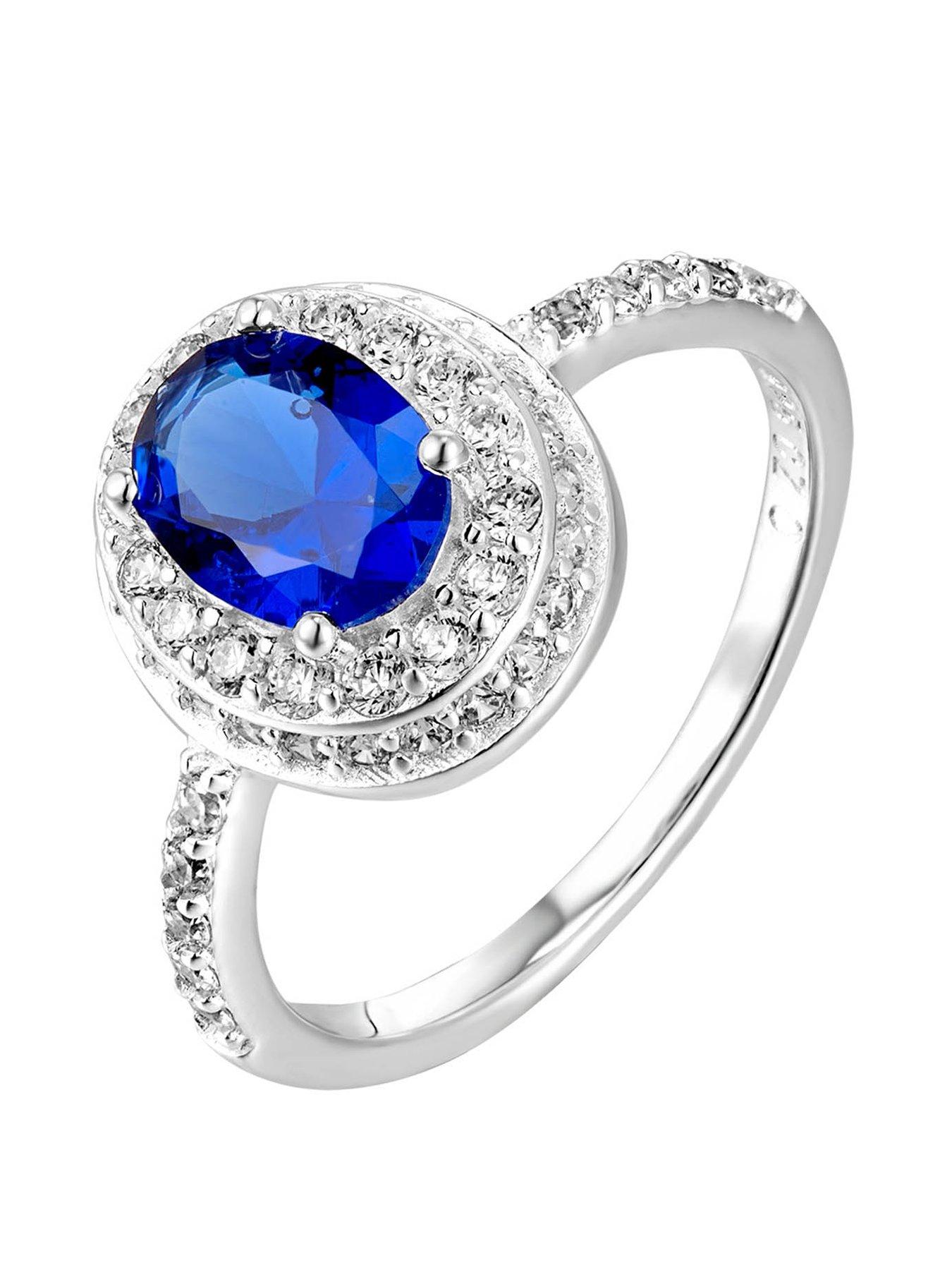 Image 1 of 4 of The Love Collection Princess Diana Inspired Sapphire CZ Oval Engagement Ring